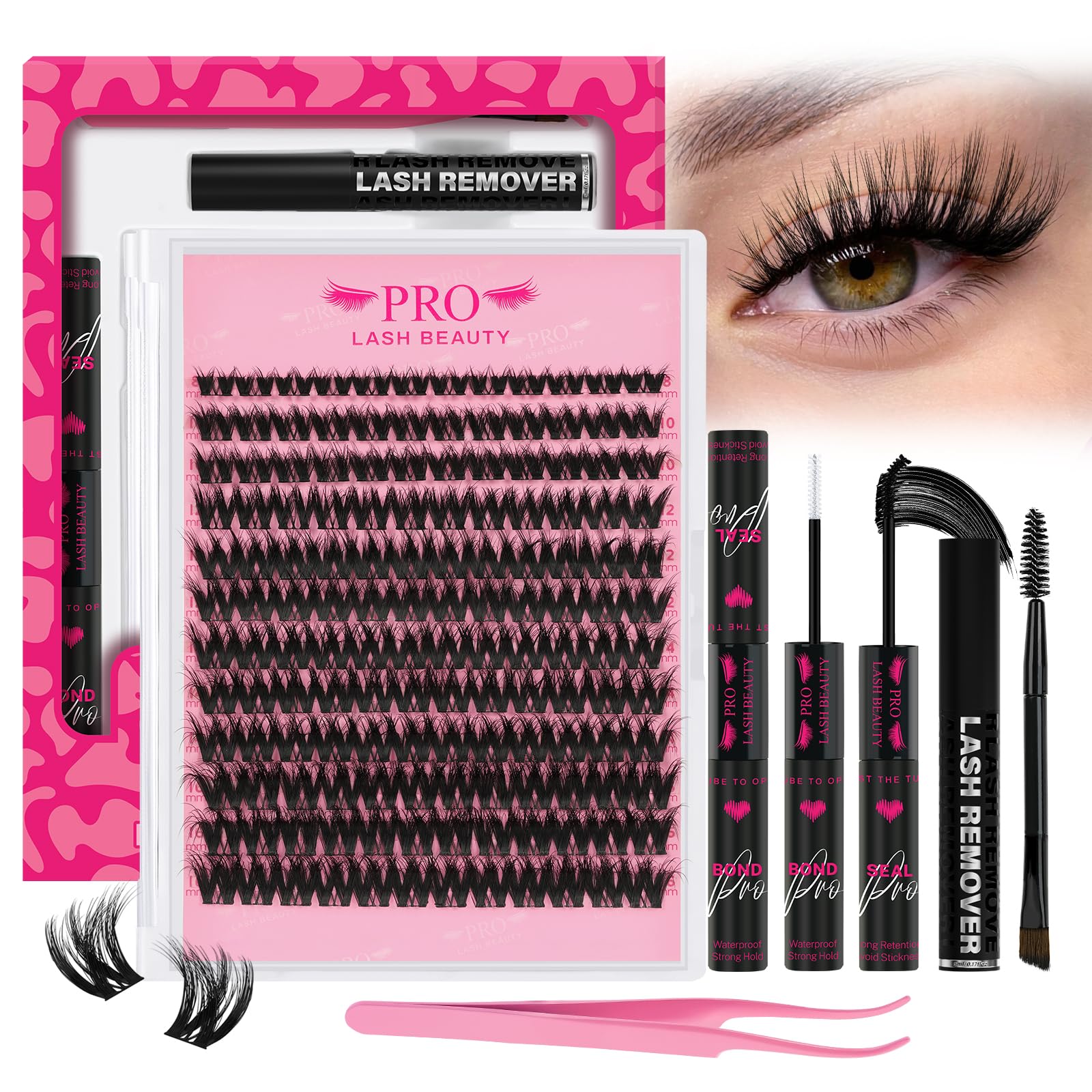 PRO LASHBEAUTY lash clusters kit 3D volume 144pcs for at-home application
