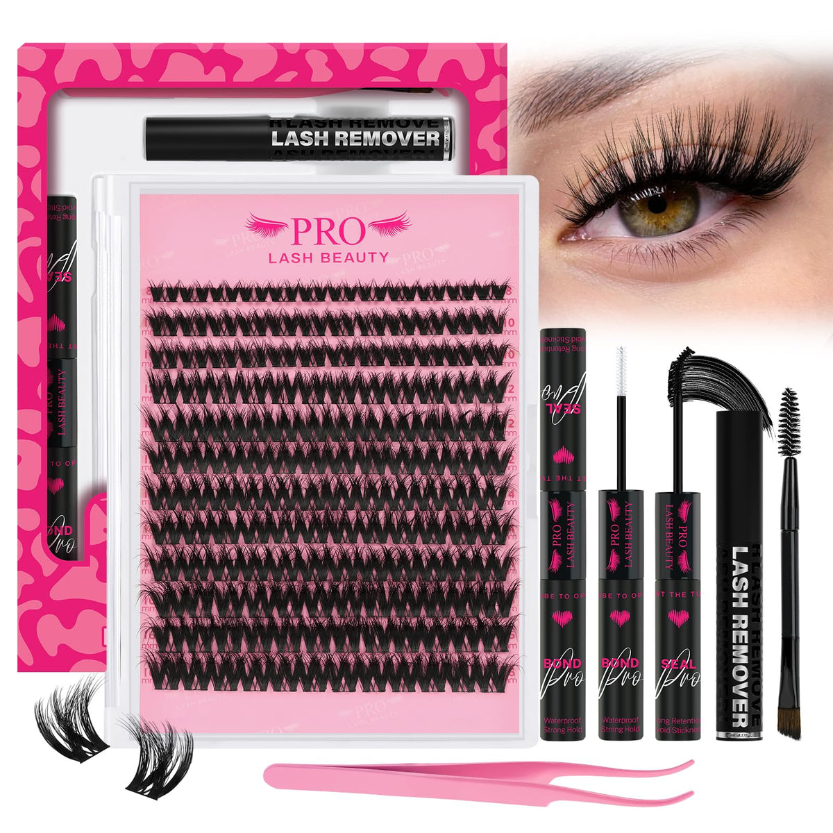 PRO LASHBEAUTY lash clusters kit 3D volume 144pcs for at-home application