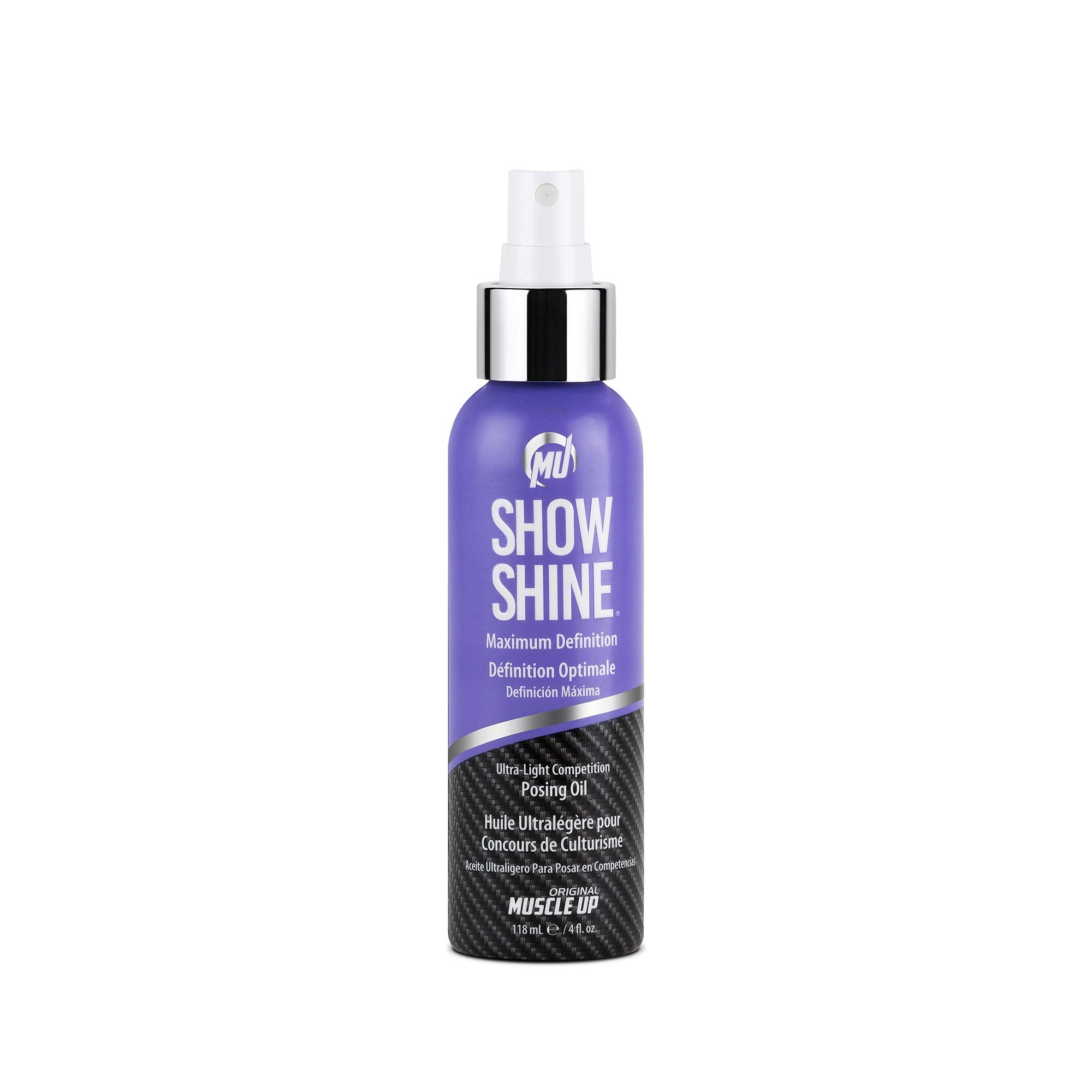 Pro Tan Show Shine bottle pour for even stage sheen and stage lighting compatibility.