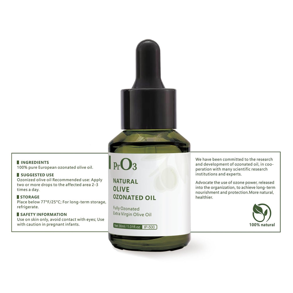 PrO3 natural olive oil liquid essence for versatile skin care.