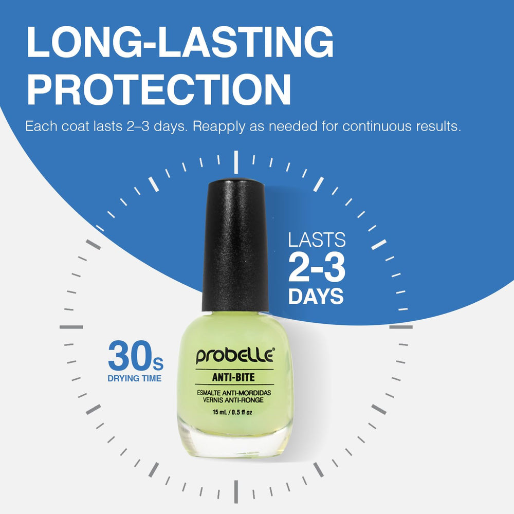Probelle Anti-Bite application demonstrates thin coats and quick-dry matte finish.