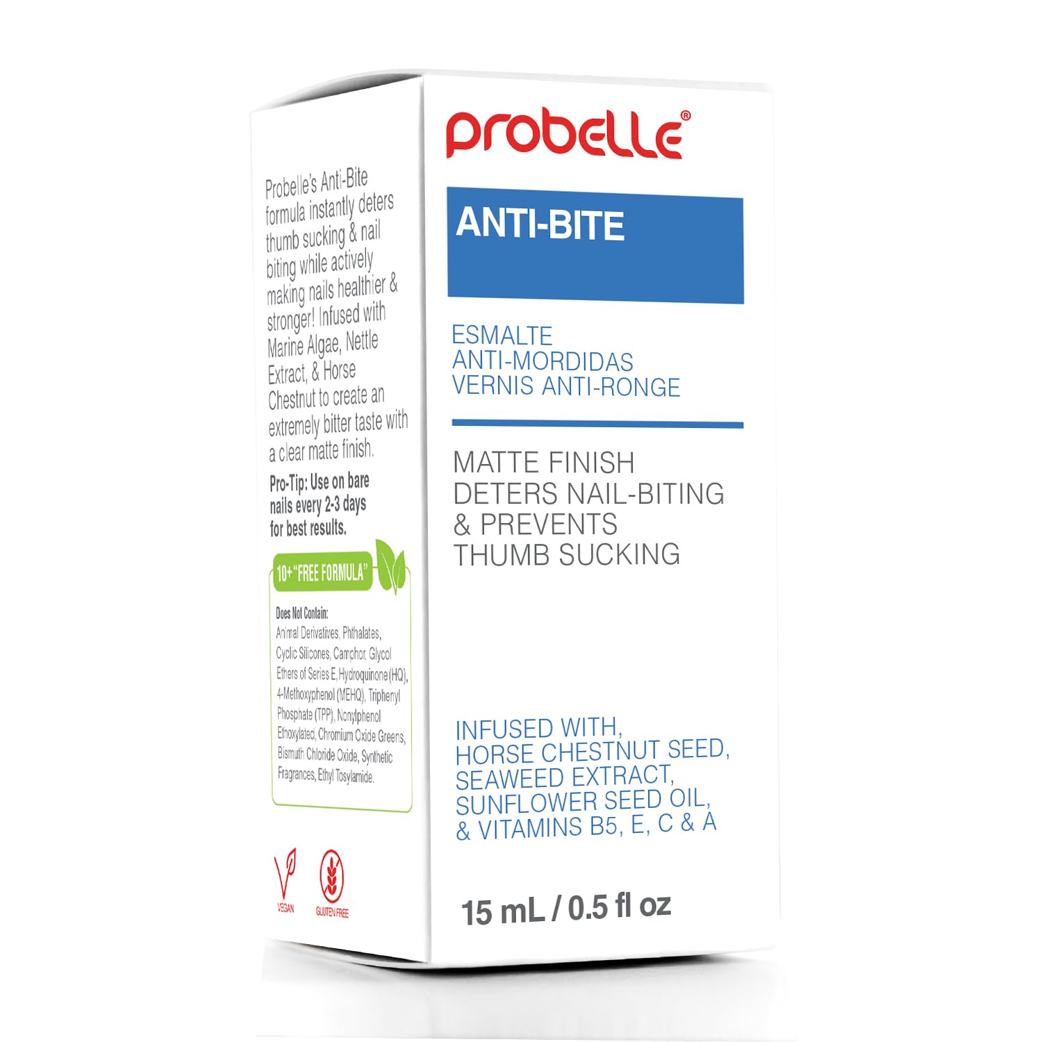 Probelle Anti-Bite bottle application on nails with quick-dry protocol.