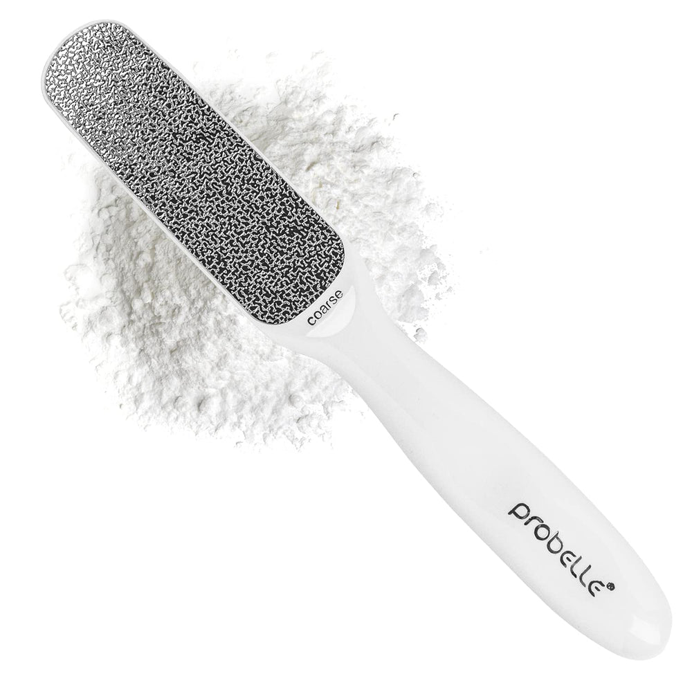 Probelle double sided nickel foot file full view for quick pedicures.