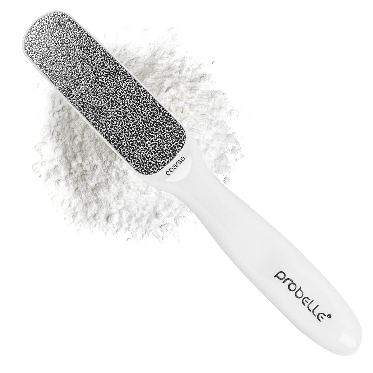Probelle double sided nickel foot file full view for quick pedicures.