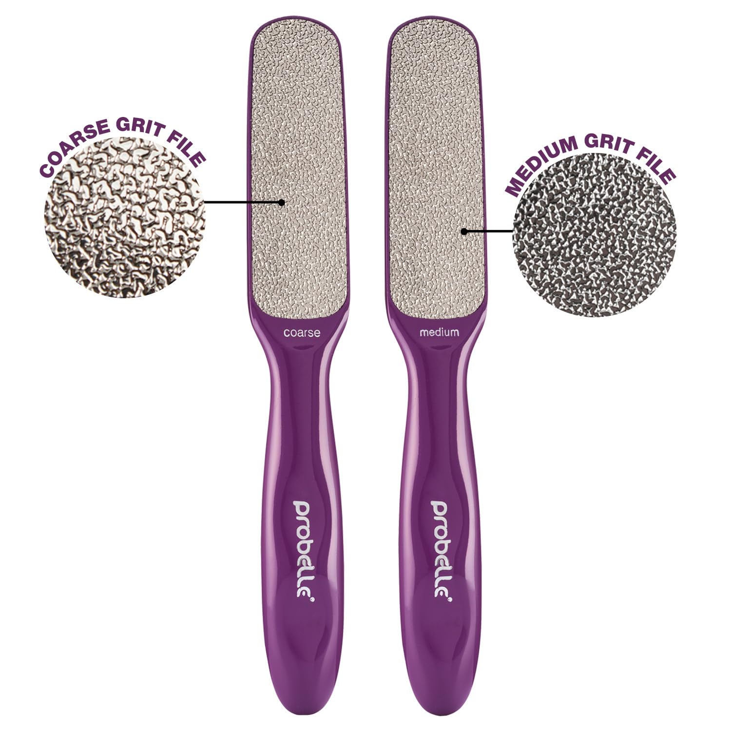 Probelle foot file used on dry feet for quick callus removal during a pedicure.
