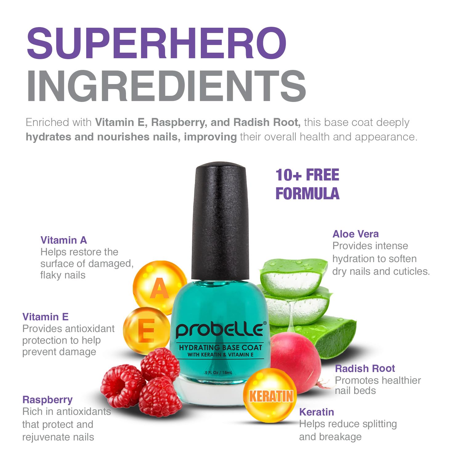 Probelle Hydrating Base Coat brush applying evenly for smoother nails and lasting polish