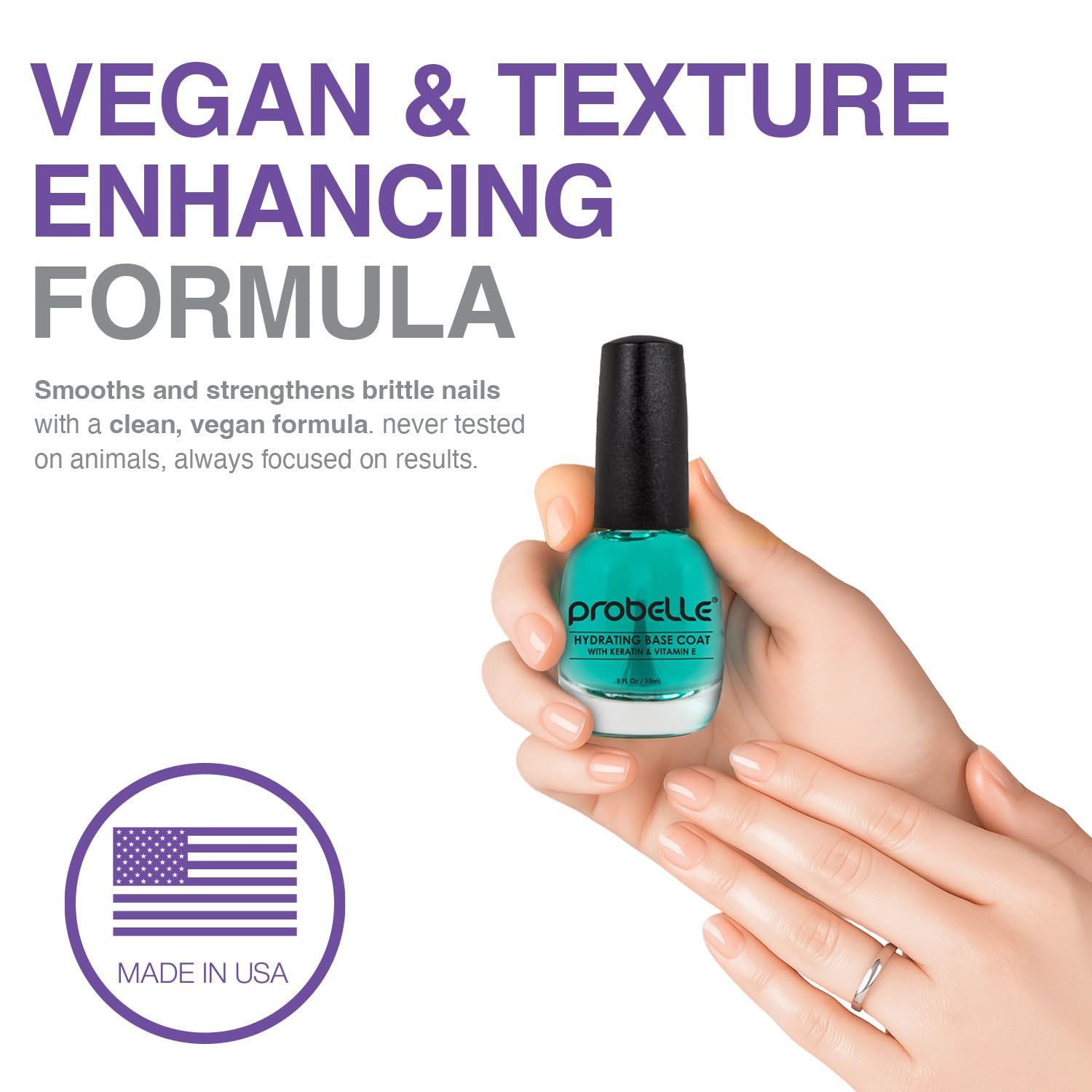 Probelle Hydrating Base Coat on clean dry nails ready for color with glow