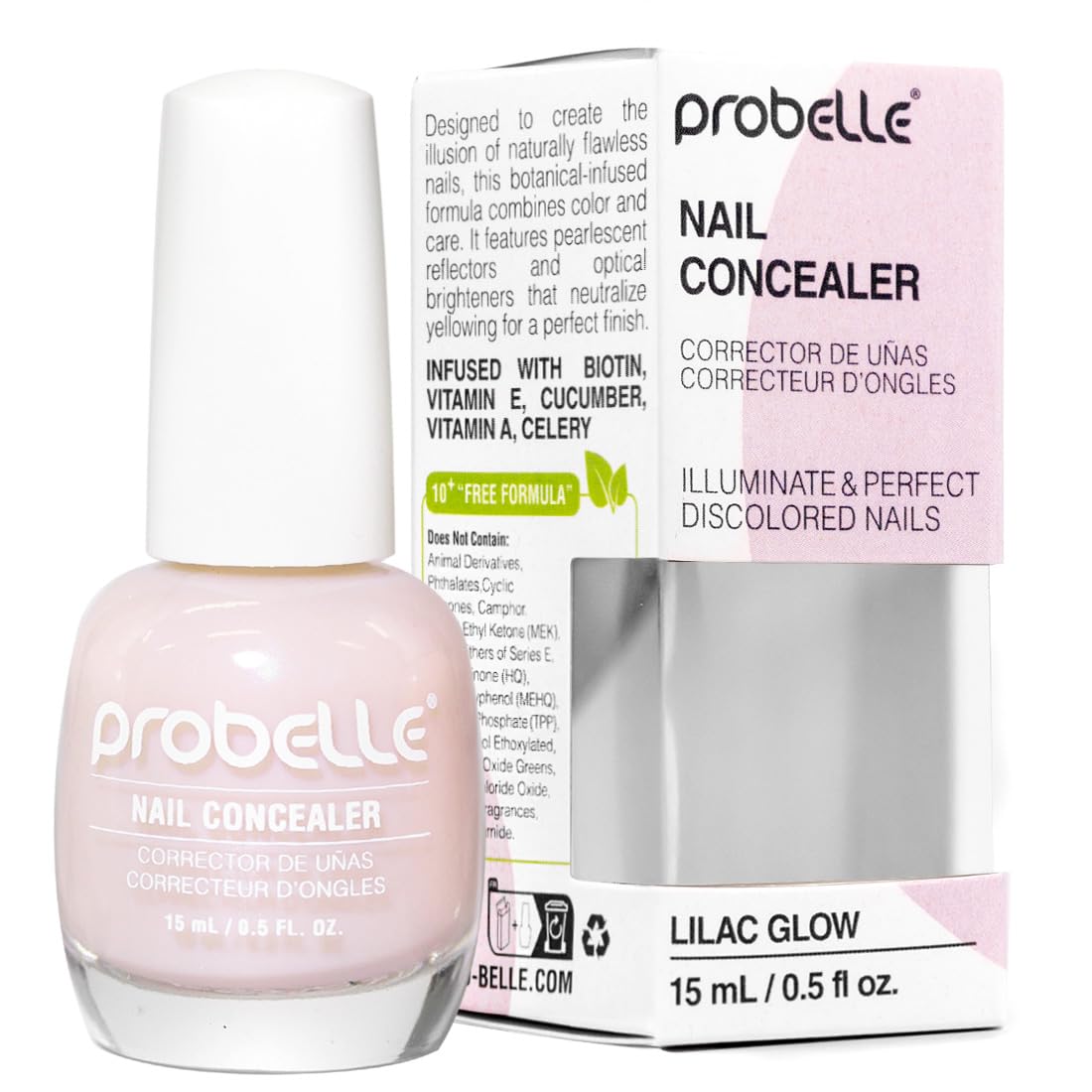 Probelle Illuminating Nail Concealer bottle with Lilac Glow showing brightened nails