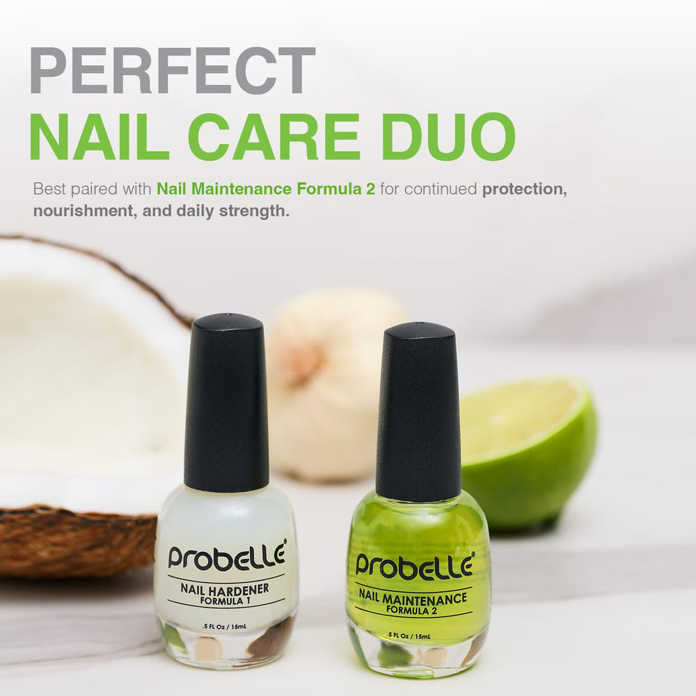 Probelle Nail Hardener Formula 1 quick-drying application on clean nails.