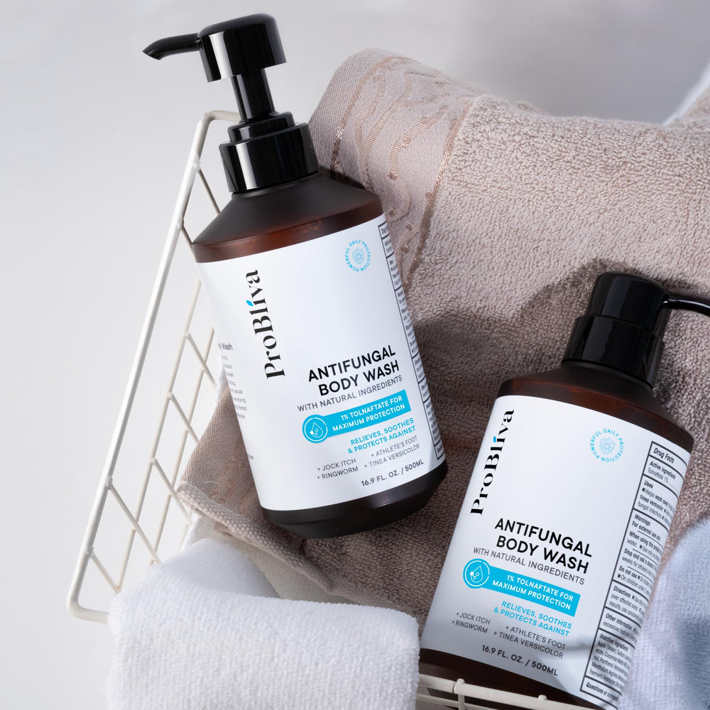 ProBliva antifungal body wash foamy lather showcasing deep cleansing.
