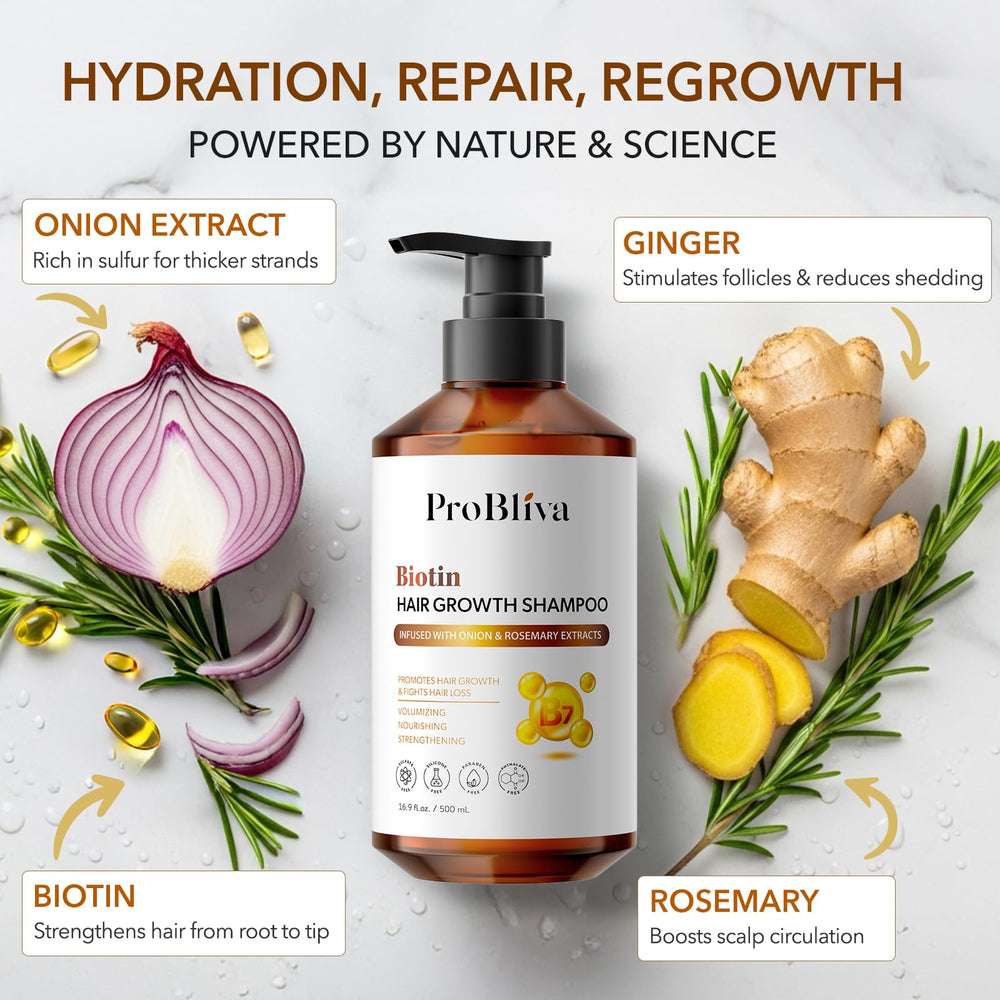 ProBliva Biotin Hair Growth Shampoo foamy lather demonstrates gentle cleansing.