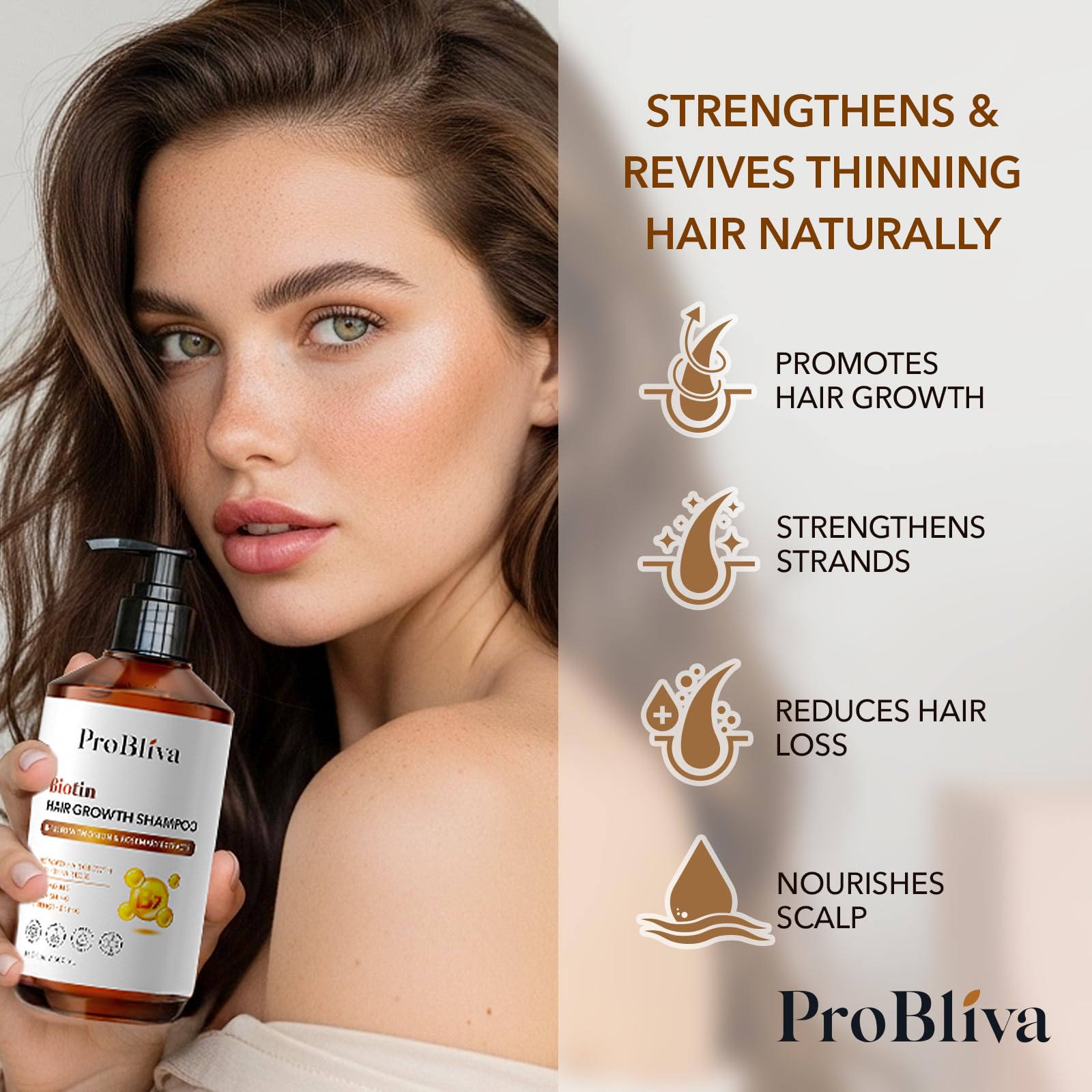 ProBliva Biotin Hair Growth Shampoo massaged onto scalp for soothing care.