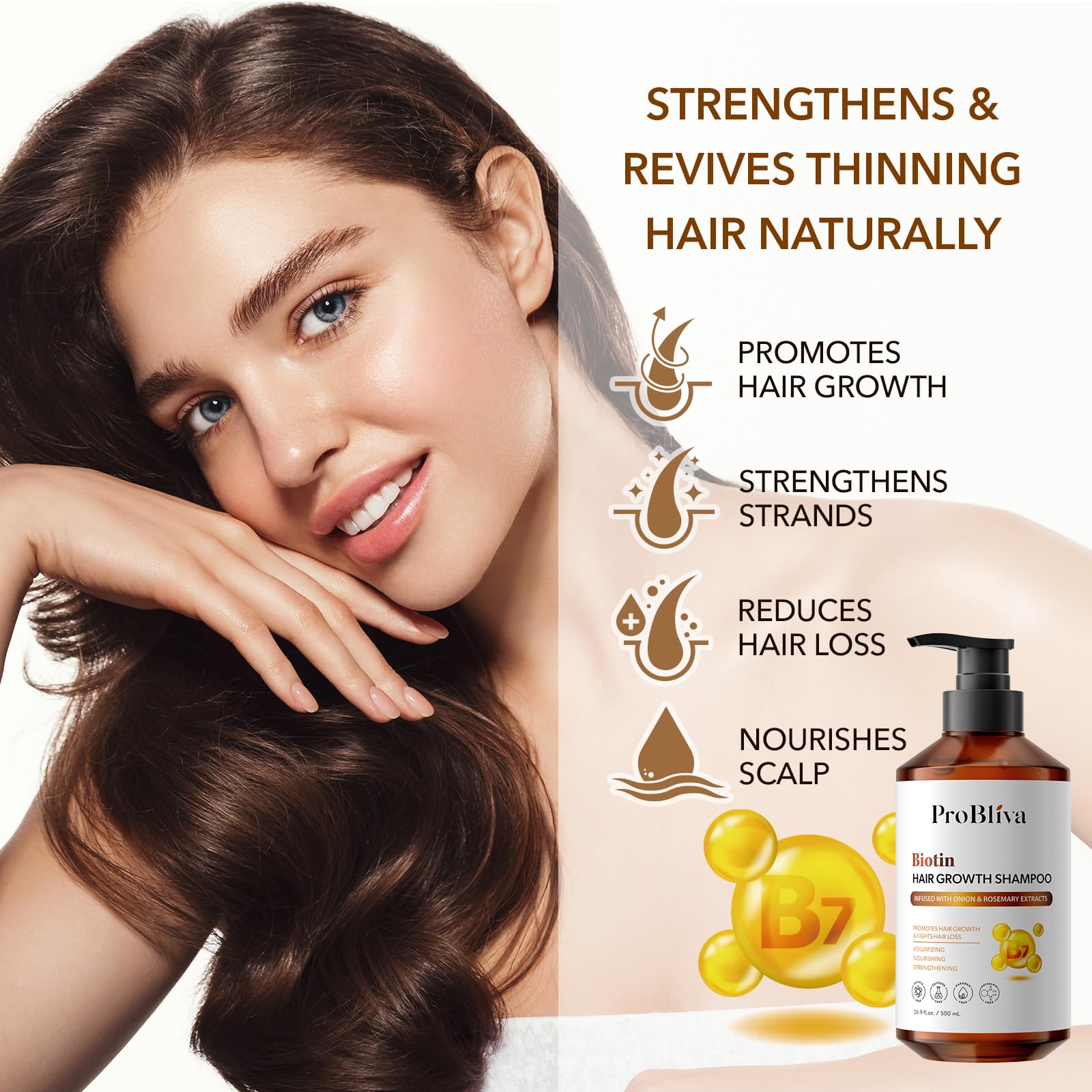 ProBliva Biotin Hair Growth Shampoo paired with conditioner for enhanced results.