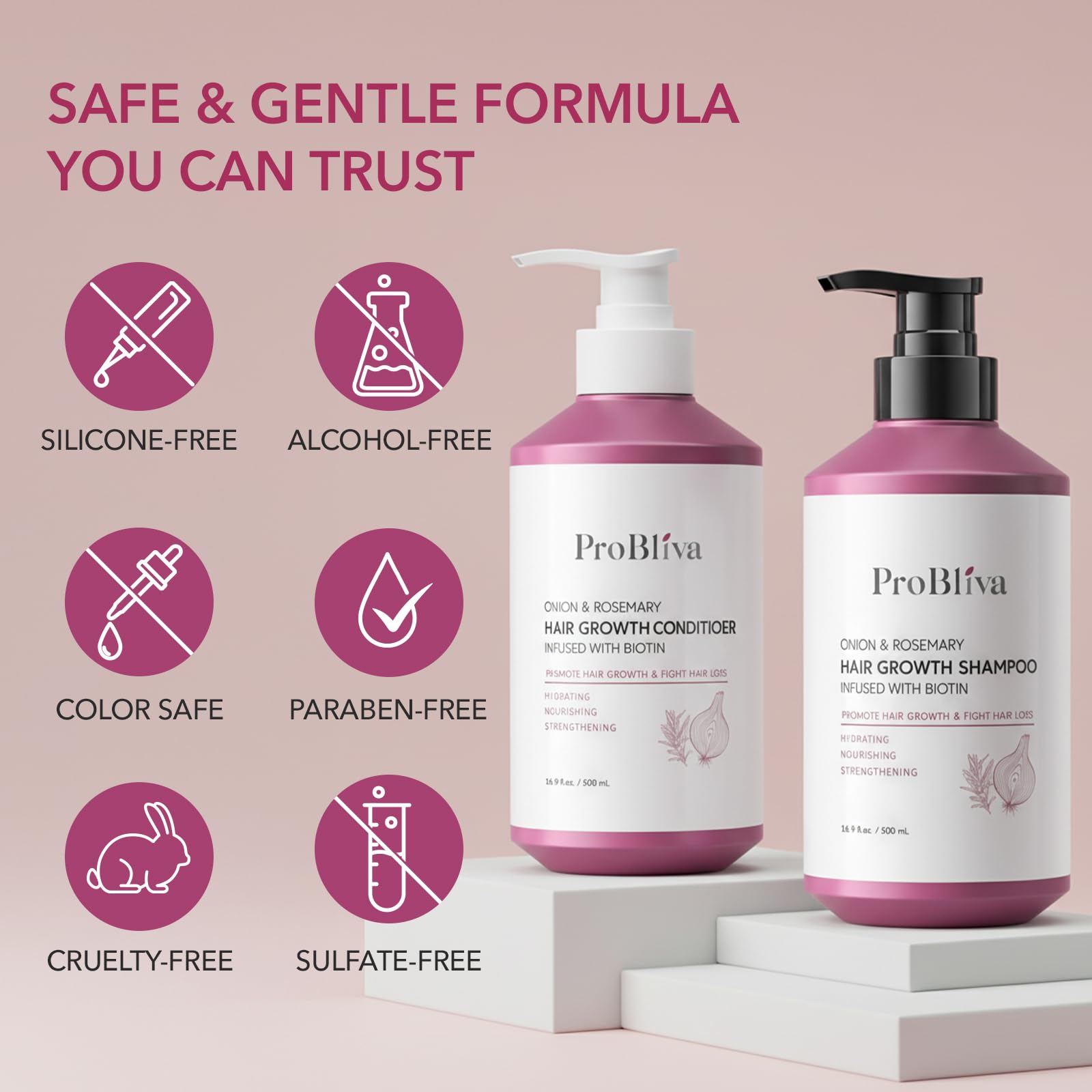 ProBliva Conditioner label closeup showcases color-safe, gentle care.