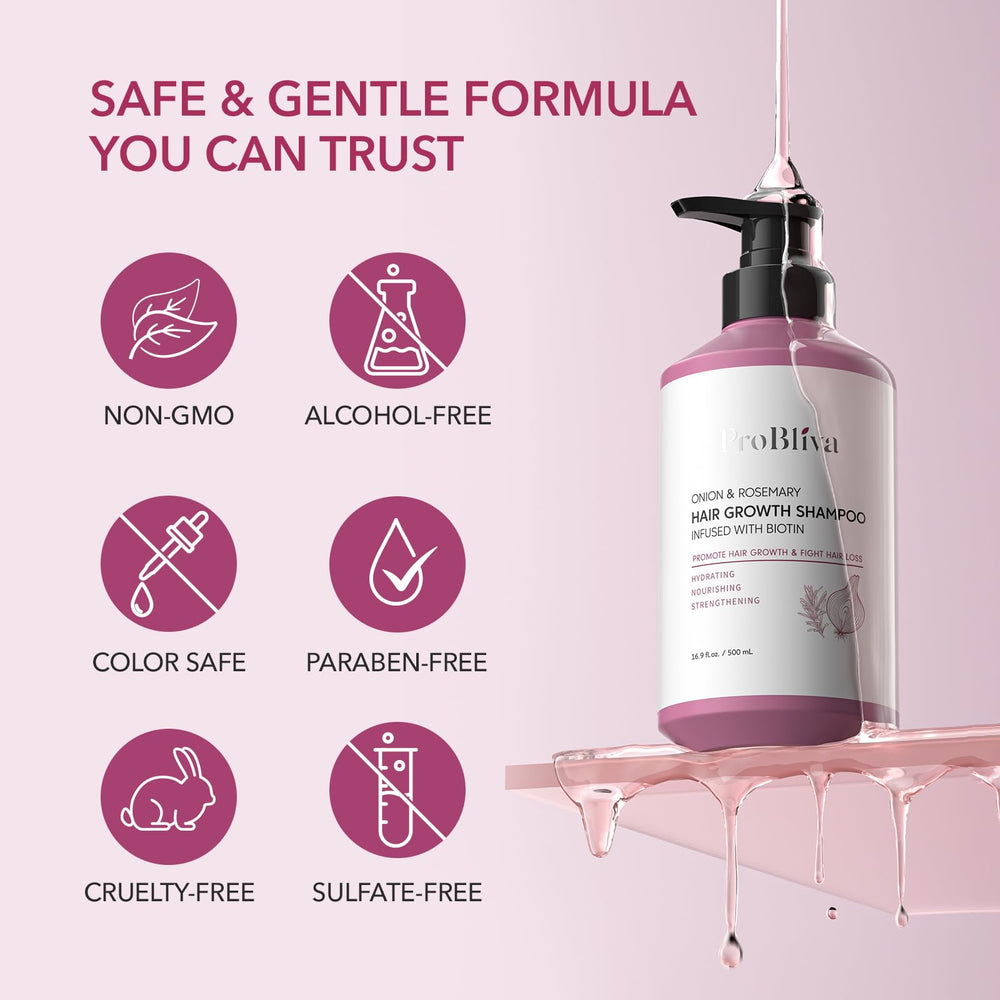 ProBliva Onion Rosemary Shampoo flatlay signals premium daily hair care