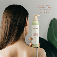 ProBliva Rice Water Shampoo label highlights rice water and botanicals