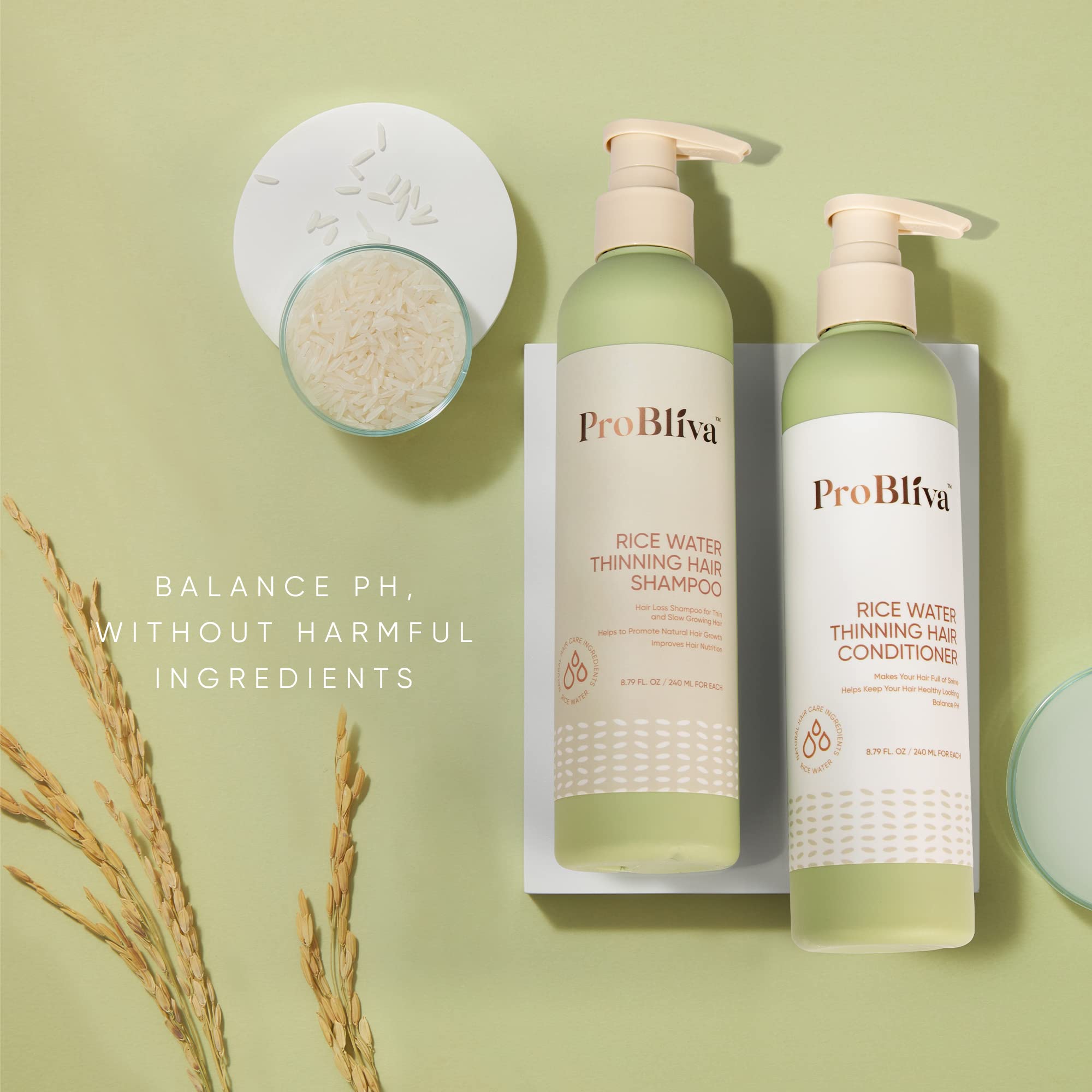 ProBliva Rice Water Shampoo close-up on glossy hair after use