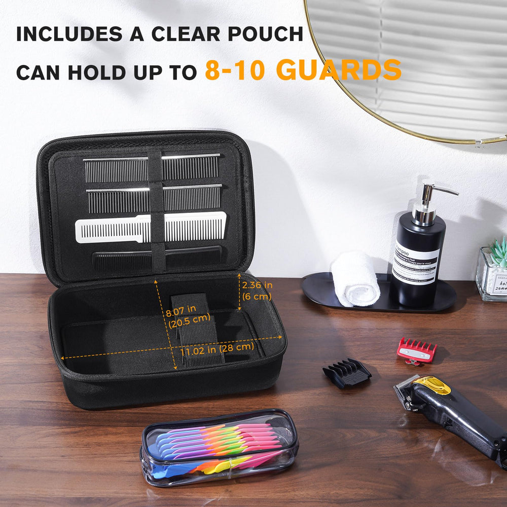 ProCase hard barber case open view reveals organized interior and space for guards.