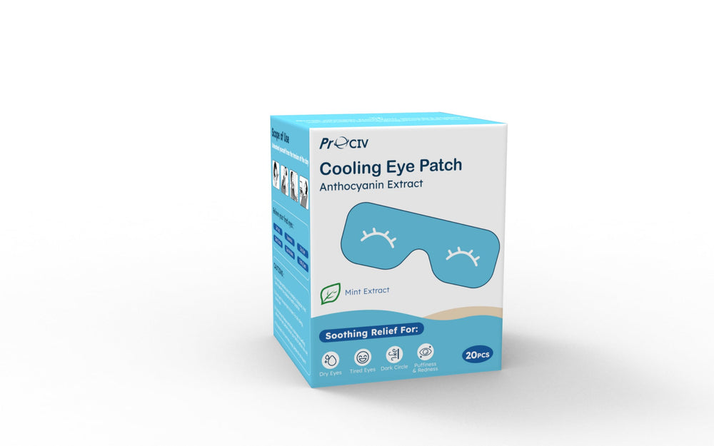 ProCIV mint-scented eye patches promote a revitalizing skincare routine.