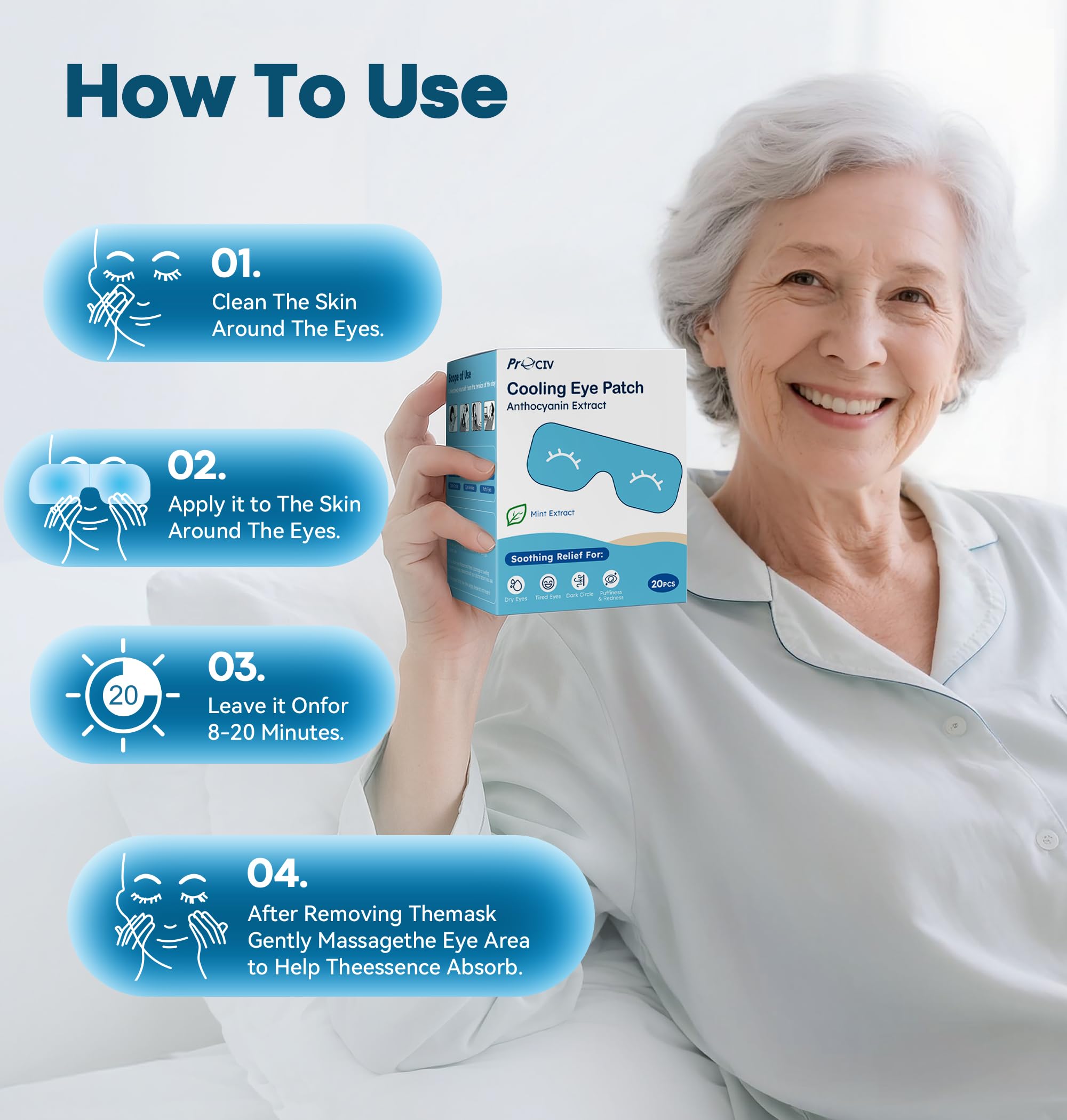 ProCIV patches cover the full eye area for comprehensive cooling and comfort.