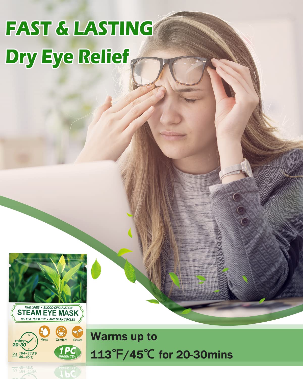 ProCIV hot compress eye mask at 104–113°F promoting soothing moisture