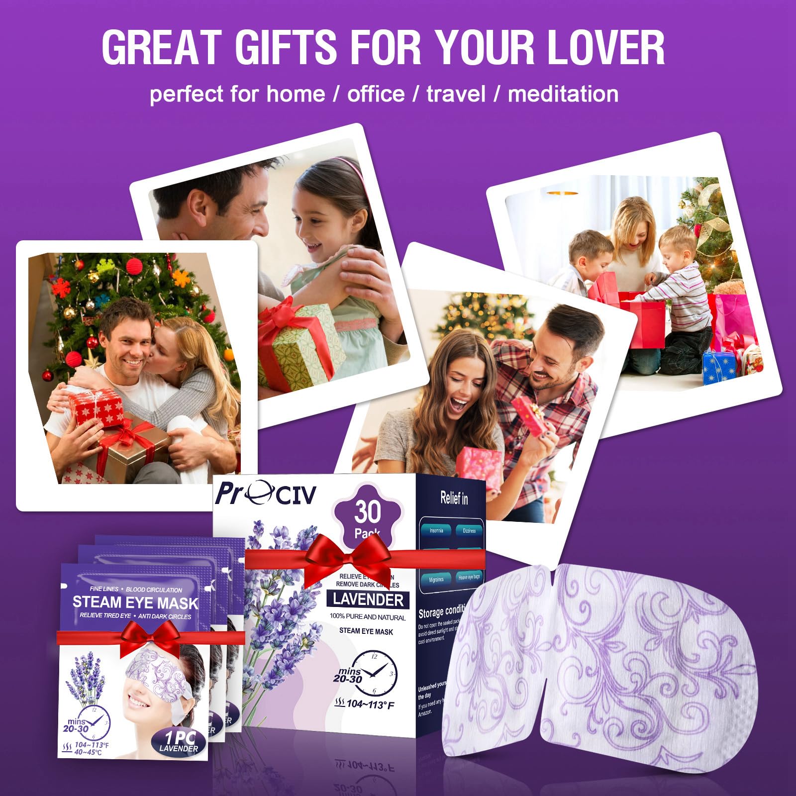 ProCIV Lavender Steam Eye Mask packaging on bedside table offering easy access.