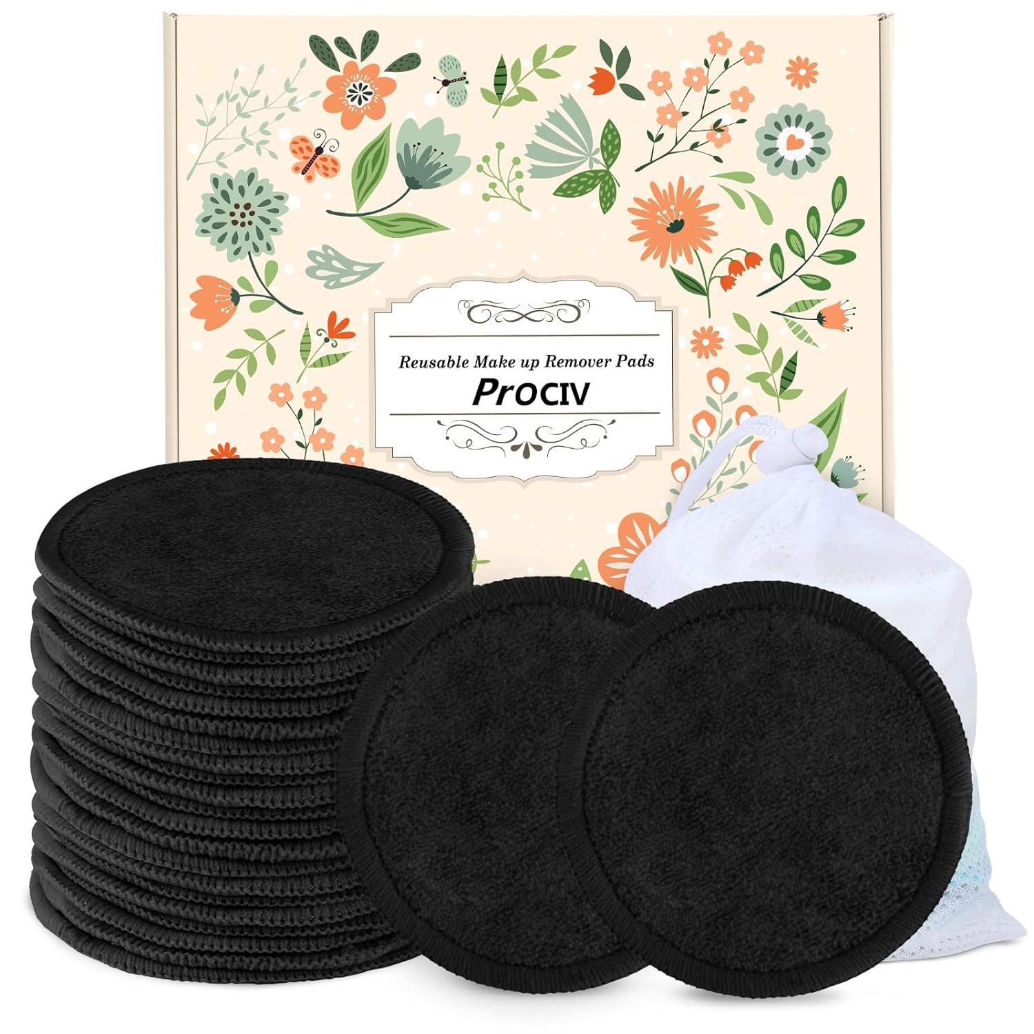 ProCIV reusable makeup remover pads pack close-up showing soft bamboo fibers for gentle cleansing