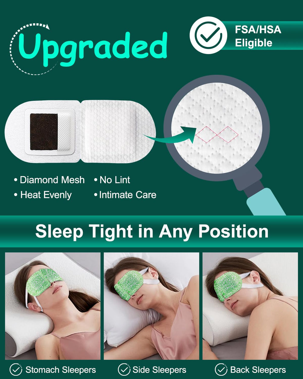 ProCIV self-heating eye mask closeup shows warm moisture for eye comfort.
