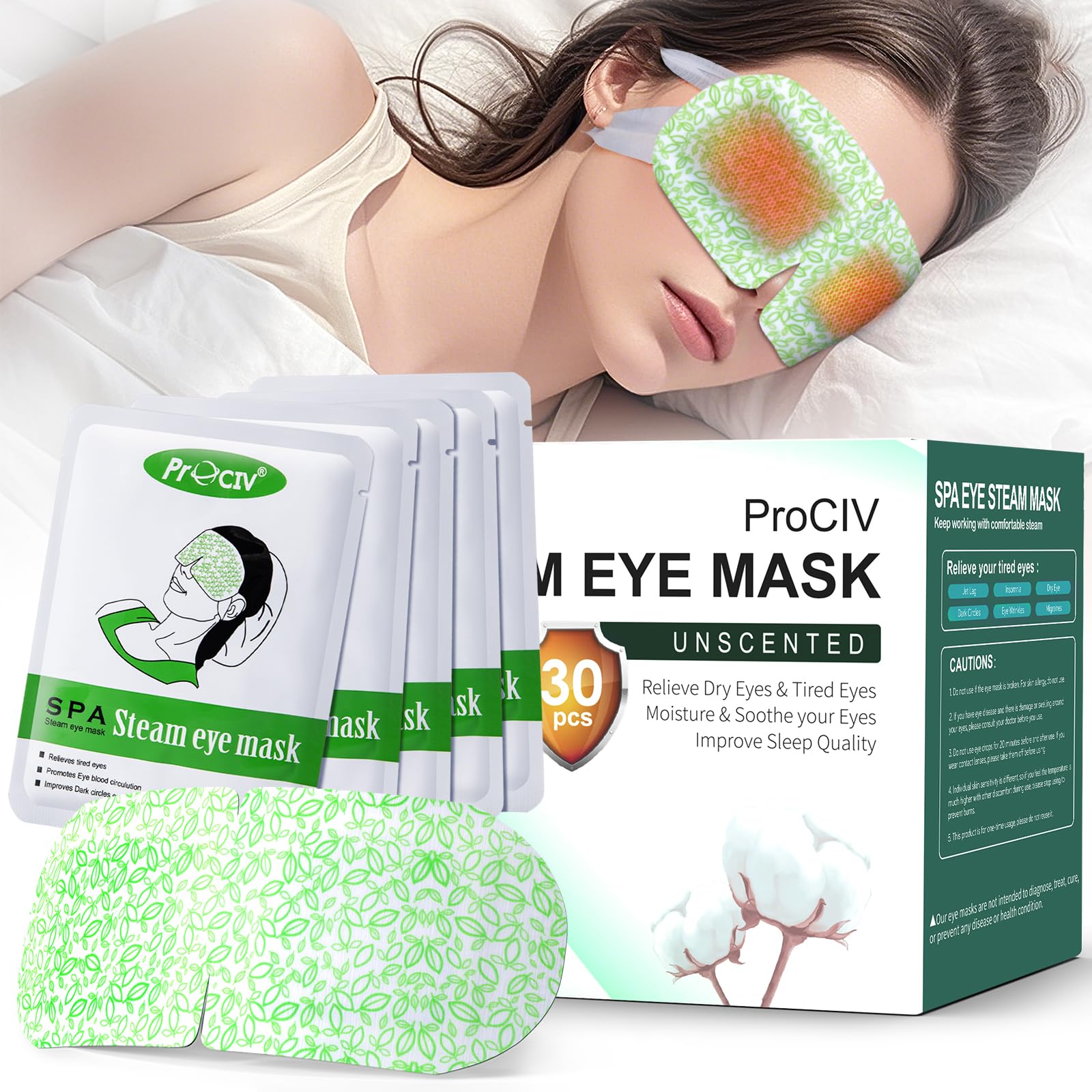 ProCIV steam eye mask packaged in a 30-pack box for convenient bulk use.