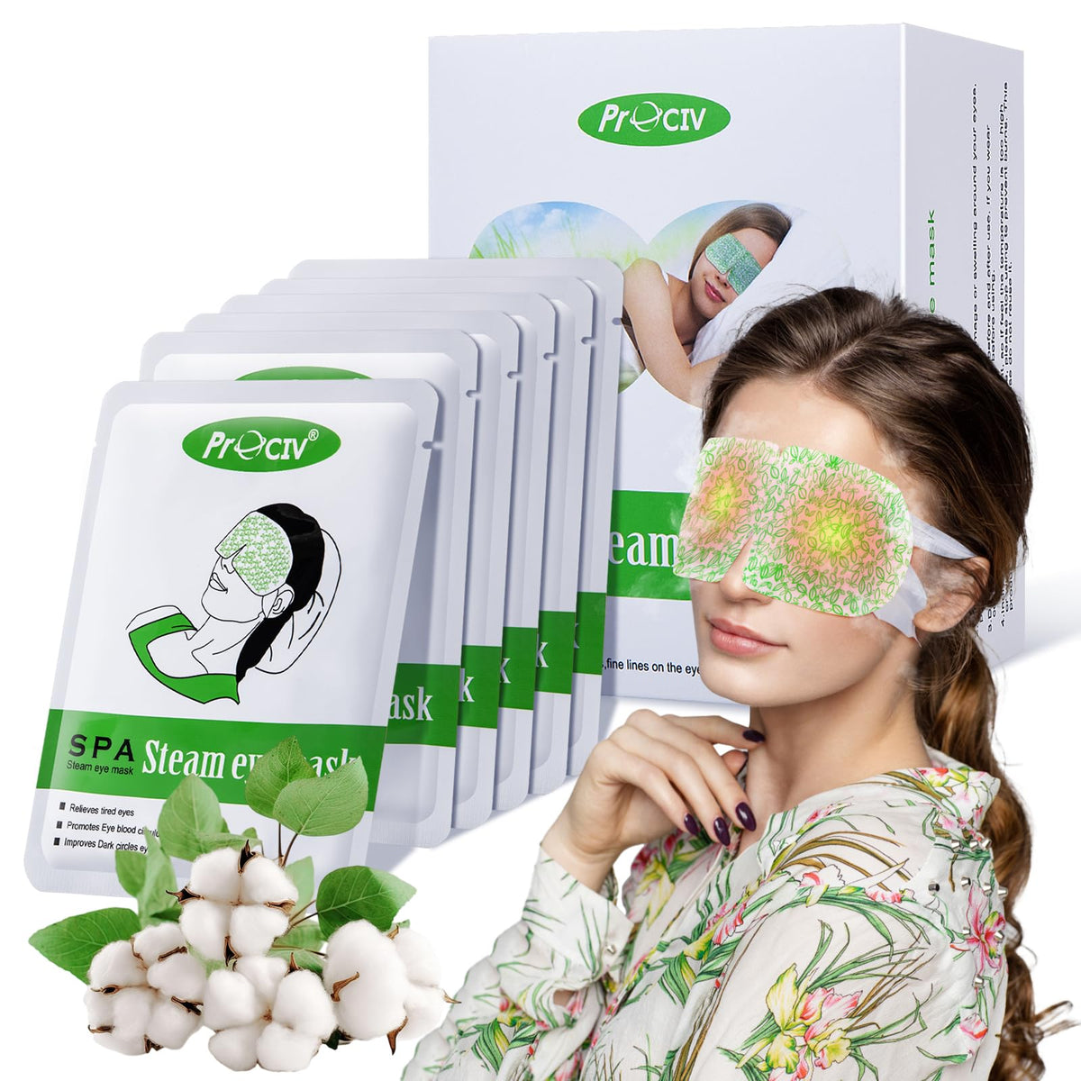 ProCIV steam eye mask packaging for on-the-go warm relief.