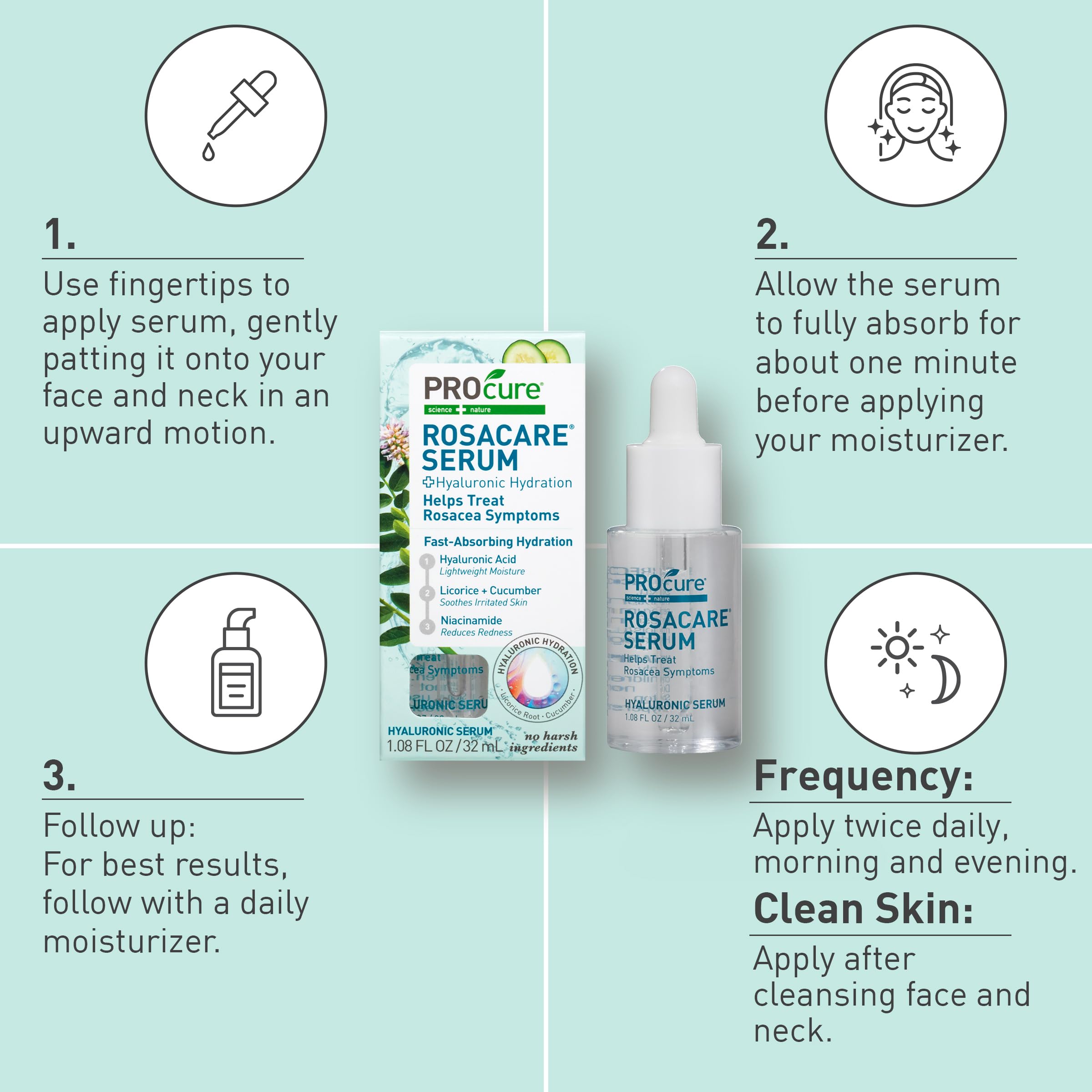 Licorice root and cucumber in Rosacare Serum soothe irritation.