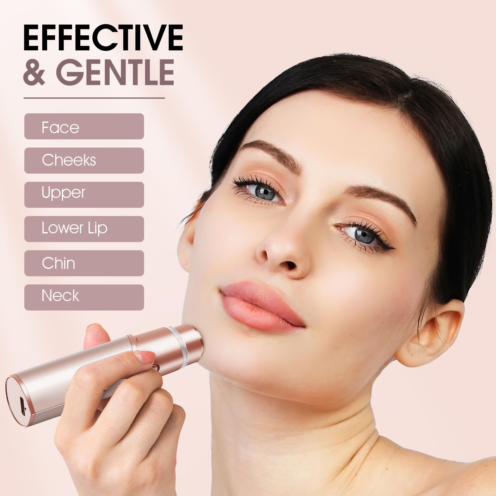 Profeir electric face razor close-up in rose gold for precise peach fuzz removal.