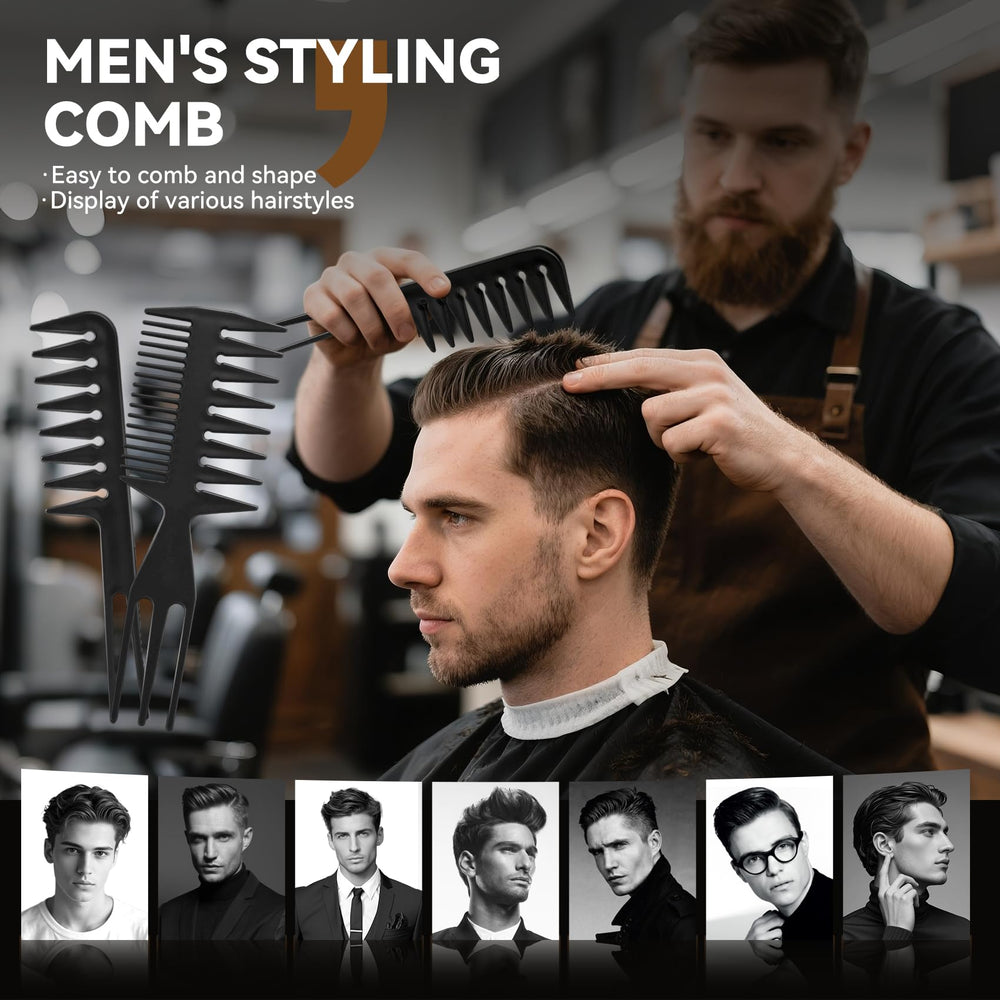 Professional barber comb set fine-toothed needle tail for precise detailing.