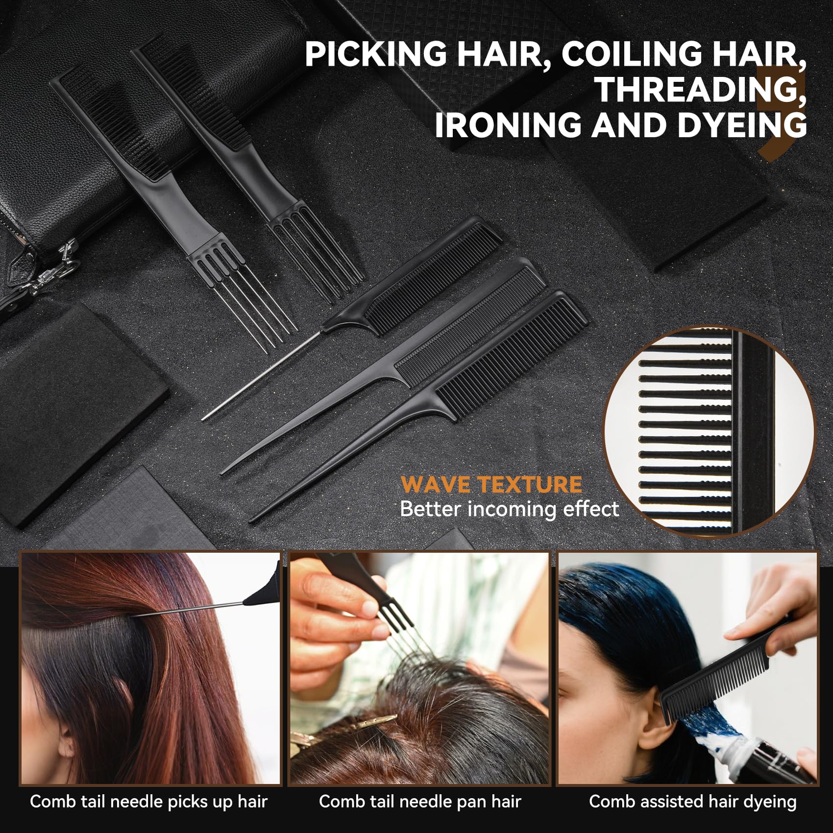 Professional barber comb set fine-toothed pointed tail for accurate sectioning.