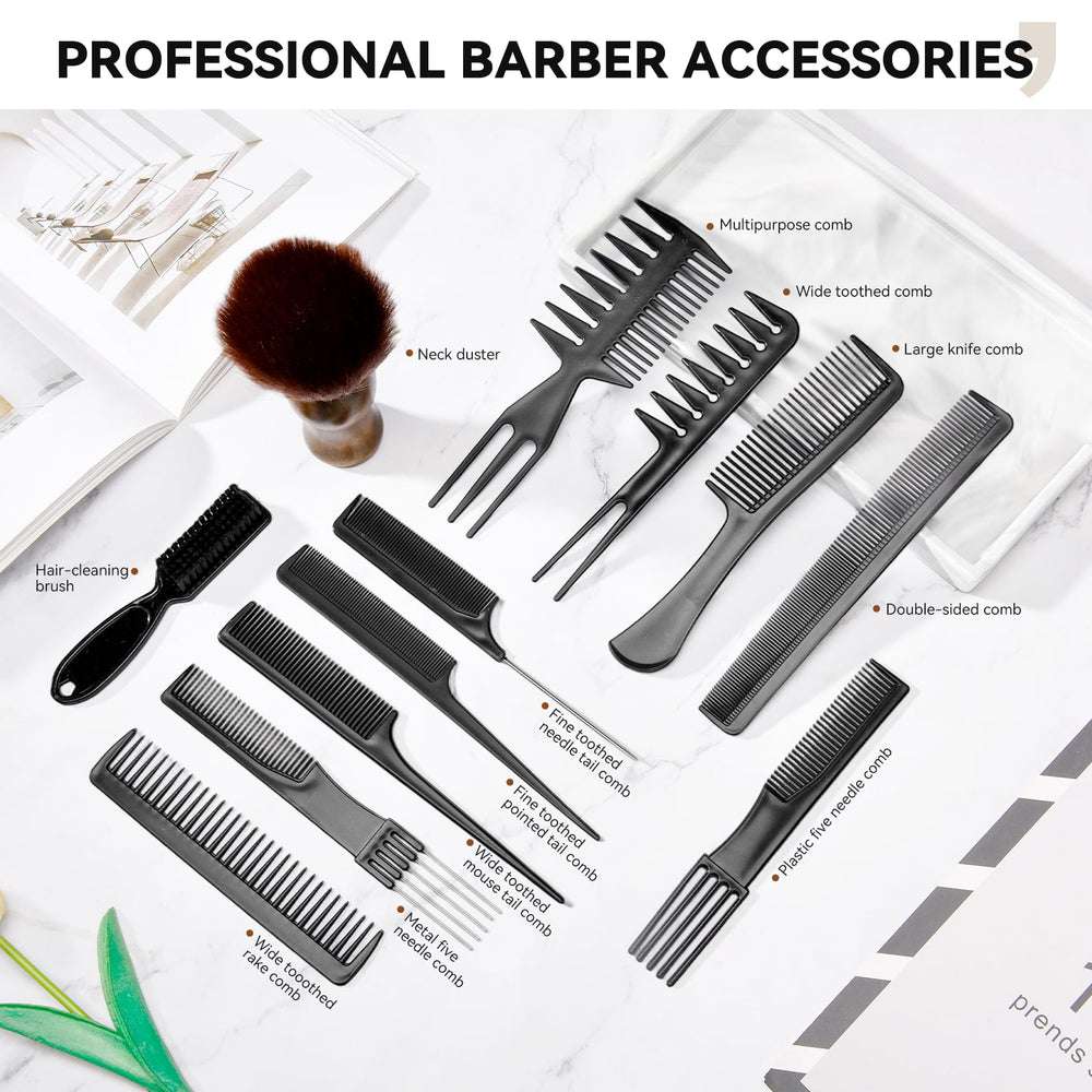 Professional barber comb set hair-cleaning brush removes loose hair after styling.