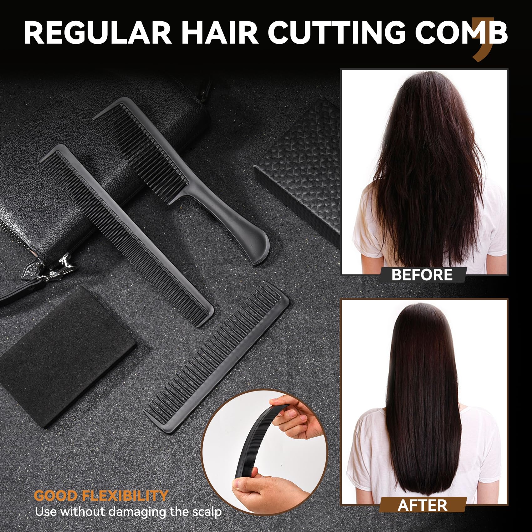 Professional barber comb set wide-toothed comb for smooth detangling on thick hair.