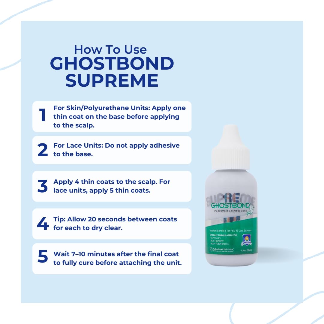 GhostBond Supreme dries clear for an invisible bond on poly and lace wigs