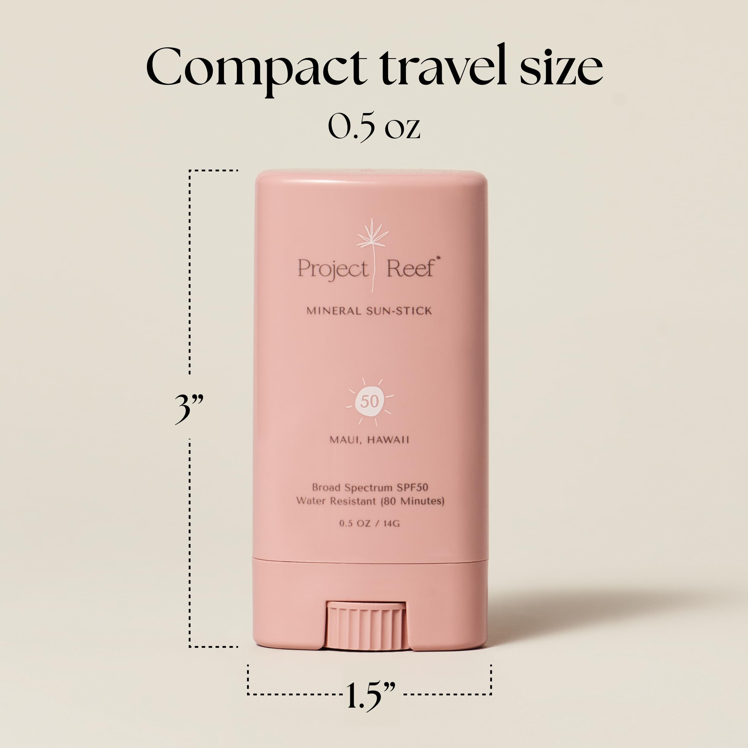 Project Reef SPF 50 mineral sunscreen stick applied to the face for quick sun coverage.