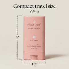 Project Reef SPF 50 mineral sunscreen stick applied to the face for quick sun coverage.