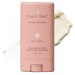 Project Reef SPF 50 mineral sunscreen stick packaging shows sustainable materials for eco-conscious shoppers.