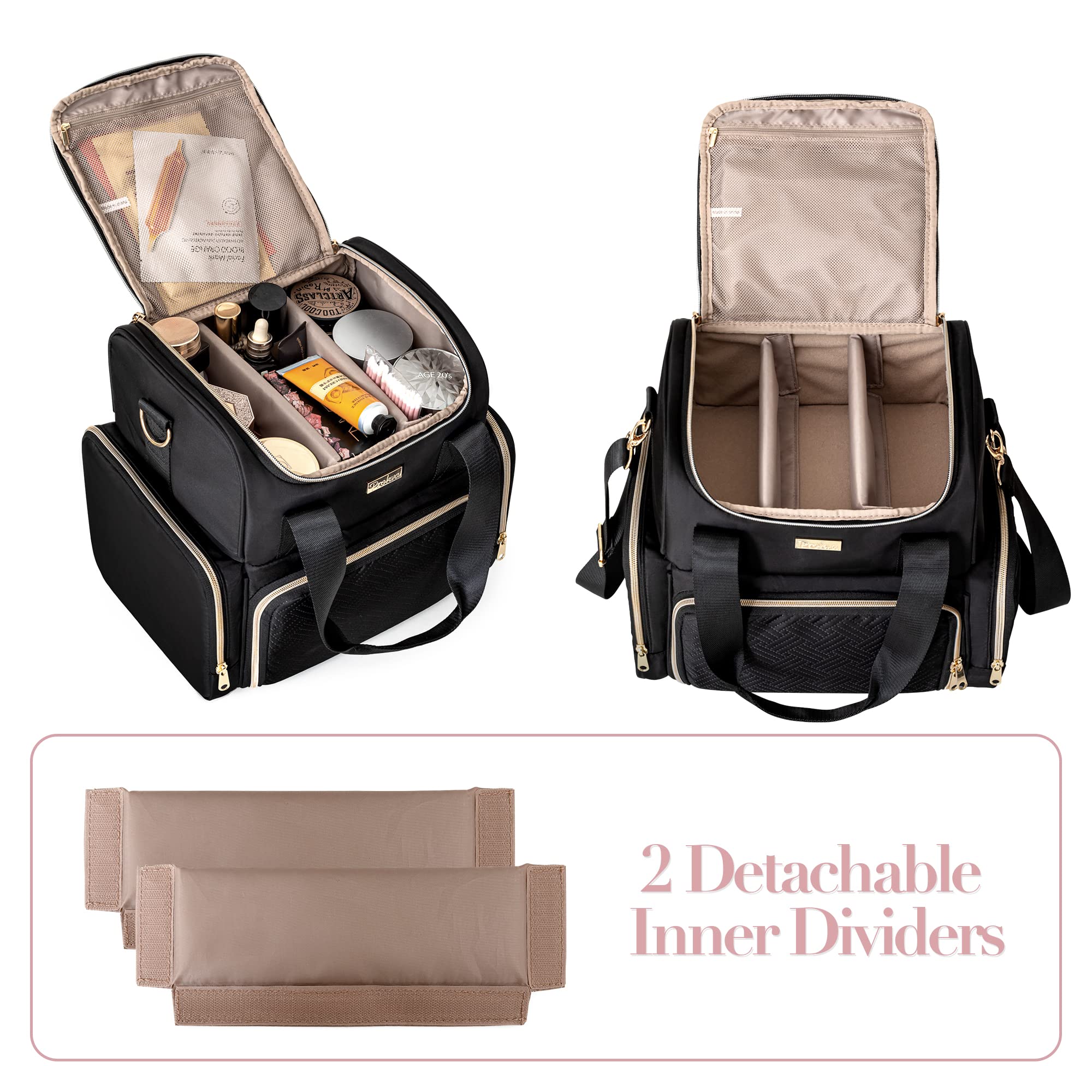 Prokva Large Cosmetic Bag bottom small cases show quick access and visibility