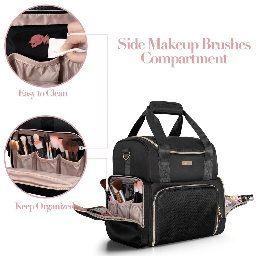 Prokva Large Cosmetic Bag brush storage side offers six slots for tools
