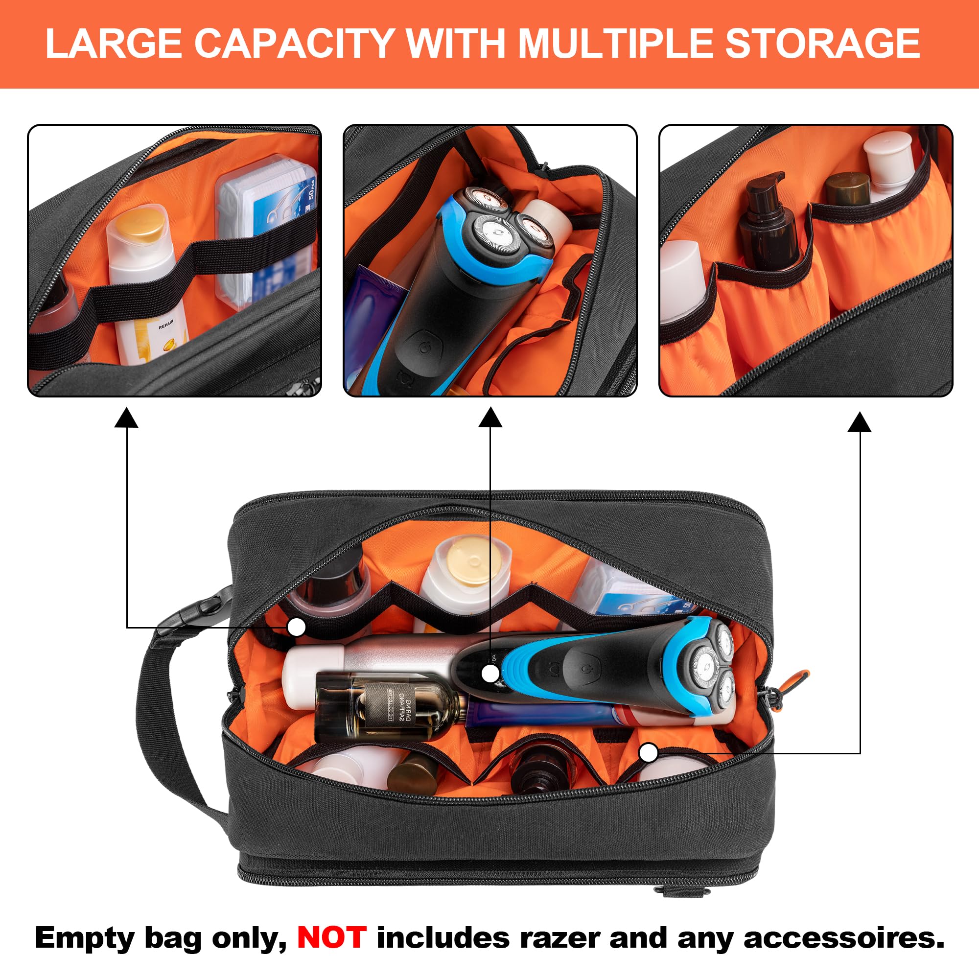 Prokva Dopp Kit hard wire frame helps bag stay upright during use.