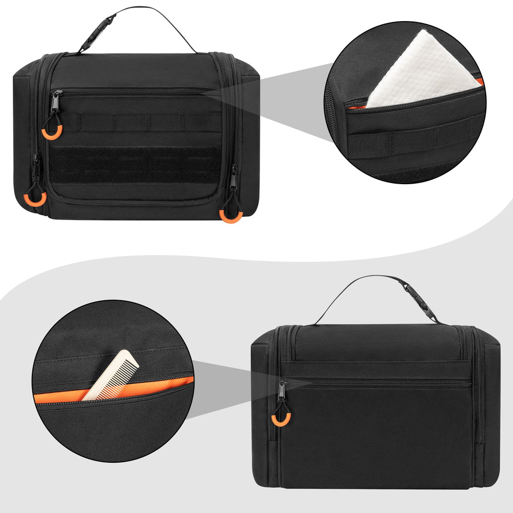 Prokva Dual-way zippers with orange handles enable quick, smooth access to grooming products