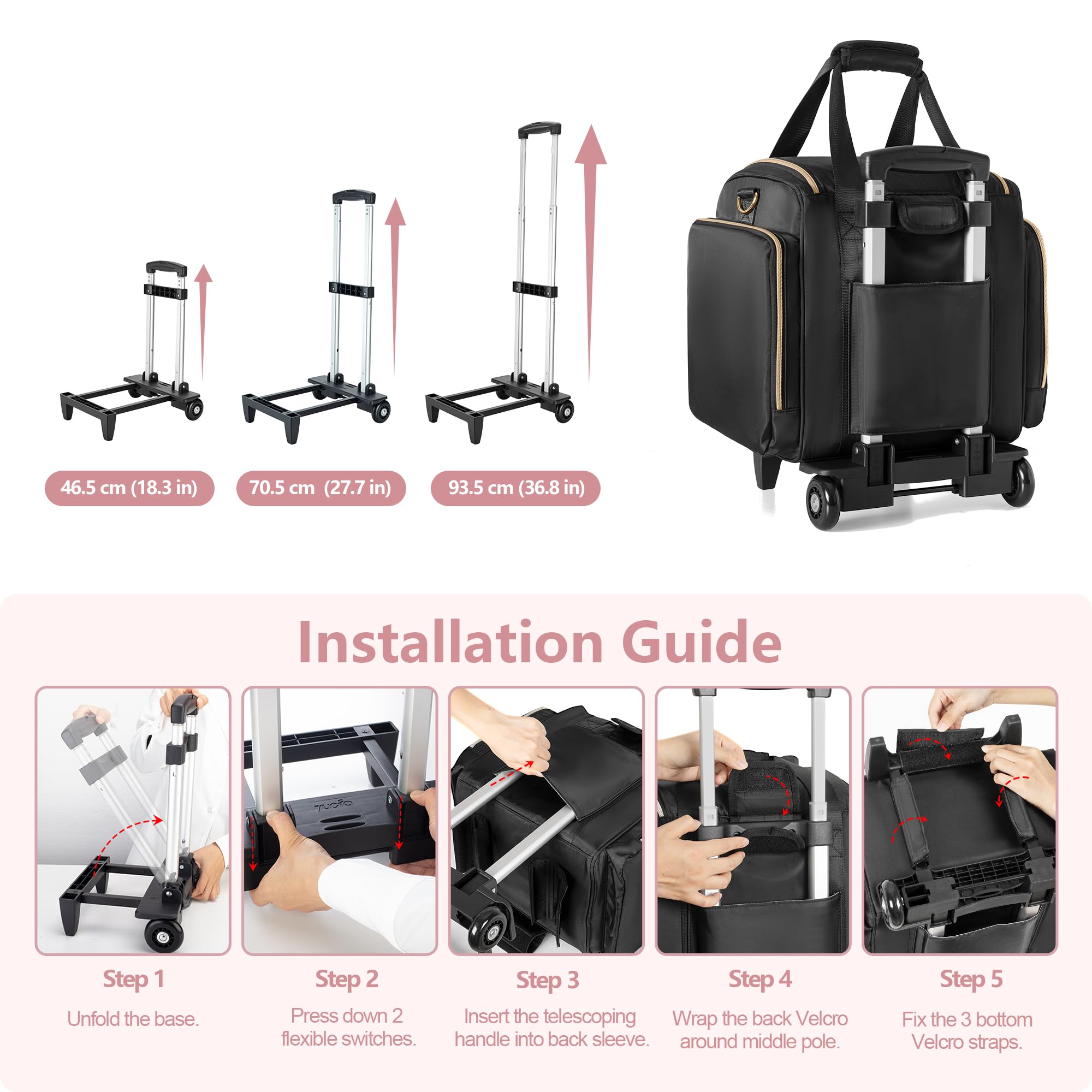 Extendable handle and wheels on Prokva case enabling smooth travel between studios.