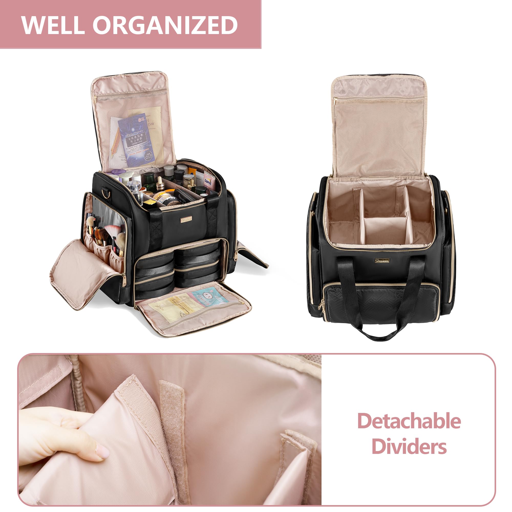 Removable bags feature in Prokva makeup case for easy gear swapping.