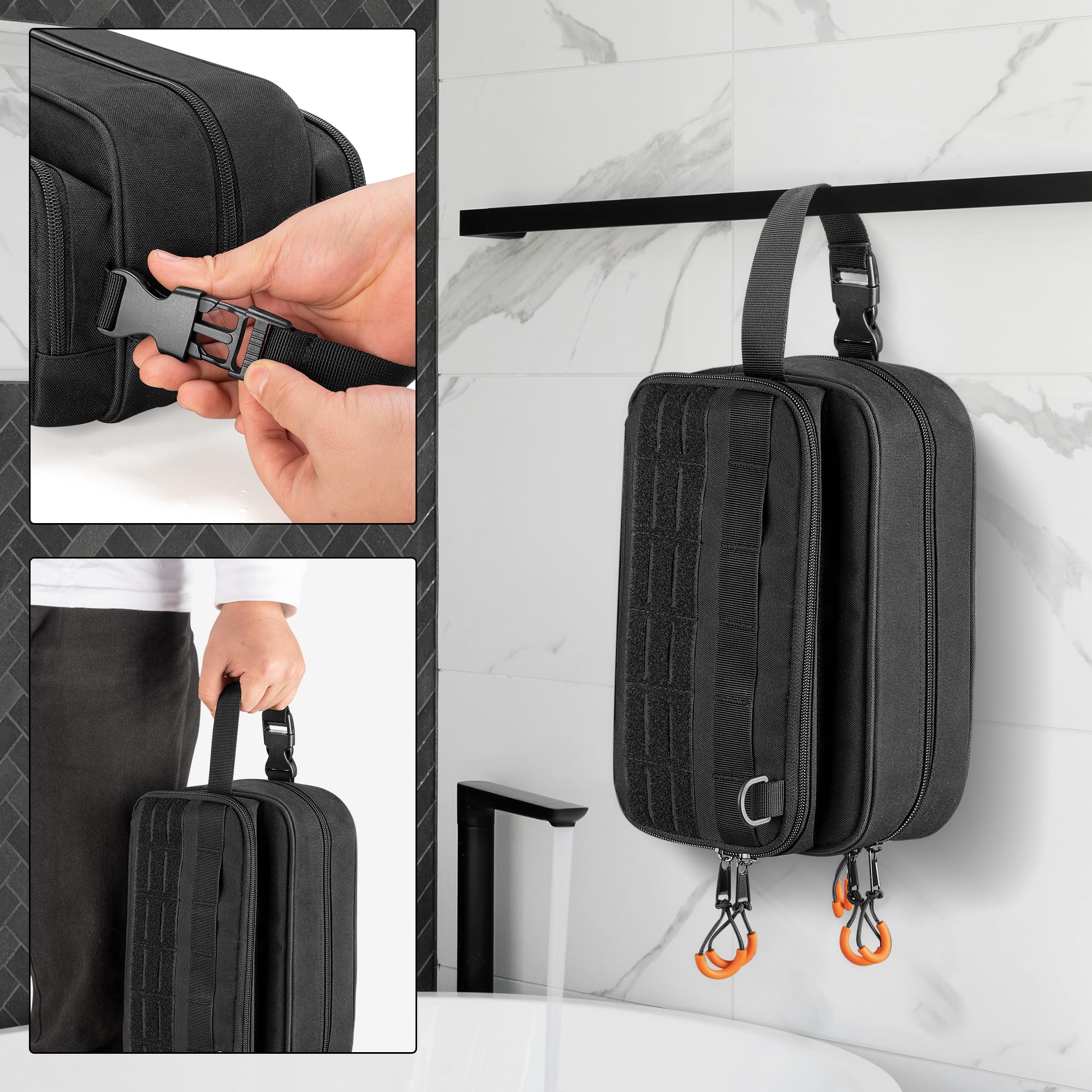 Prokva bag side buckle strap for easy carrying or hanging.