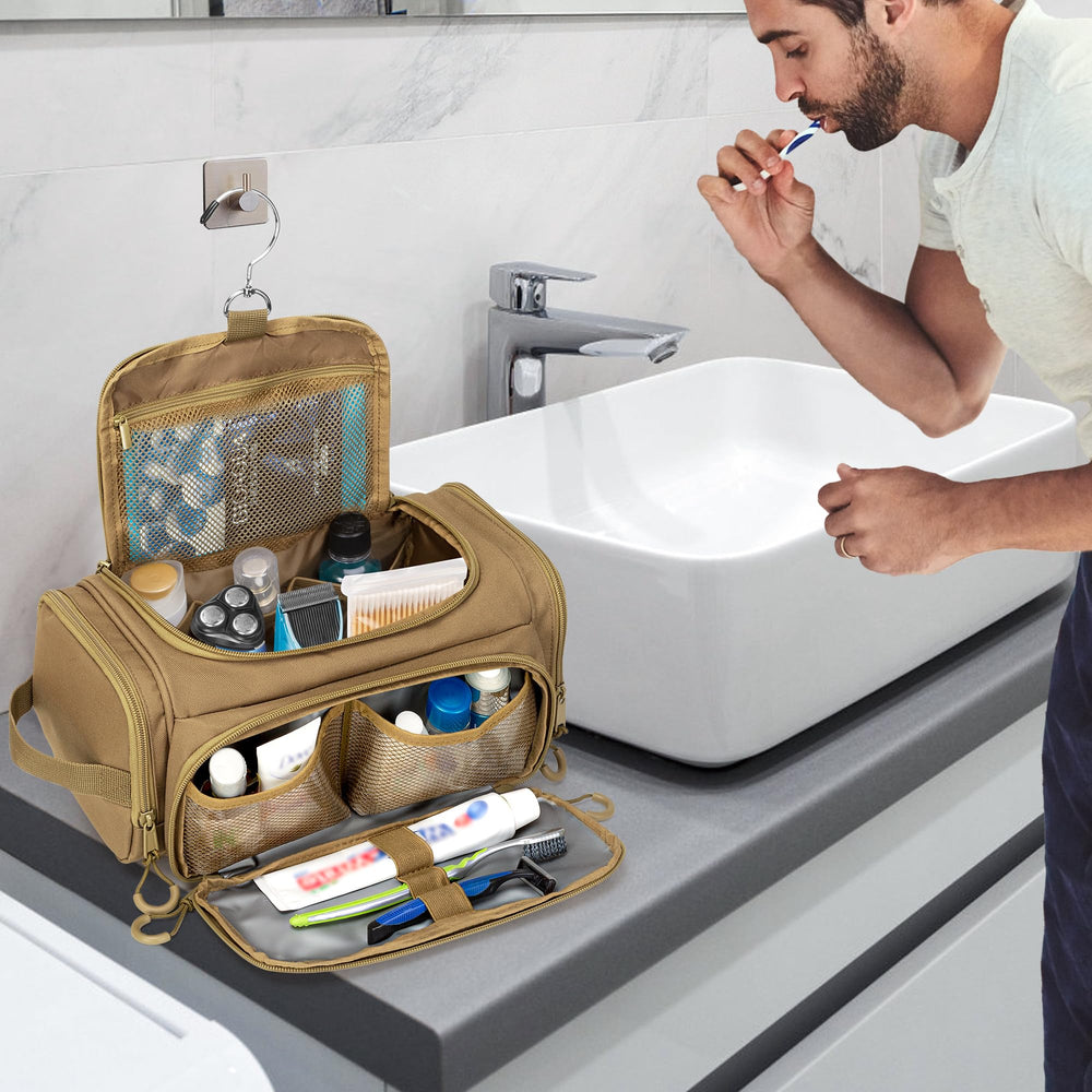 Prokva Tactical Toiletry Bag front compartment is water-resistant for spills.