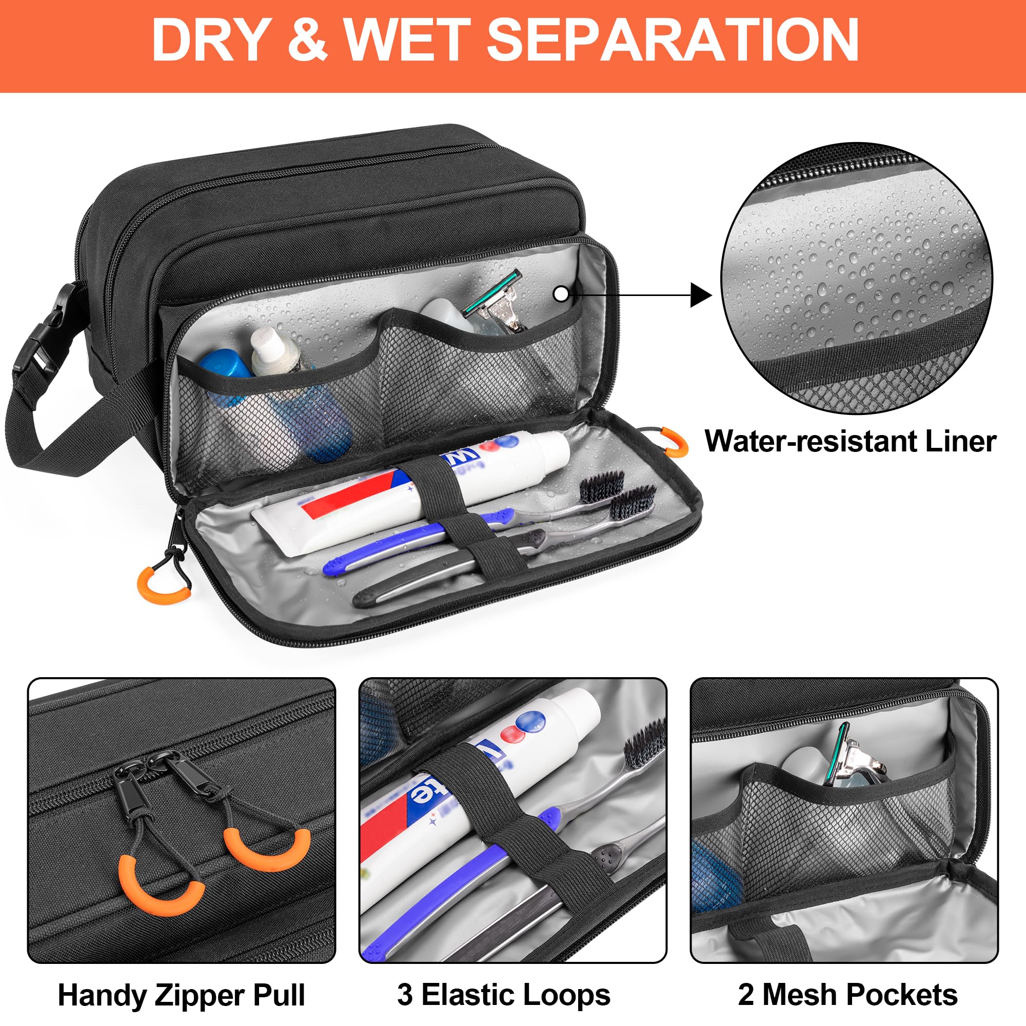 Prokva toiletry bag with water-resistant lining for simple cleaning after travel.