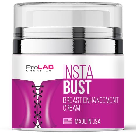 ProLab Organics InstaBust bottle close-up showing premium USA-made cream for firming